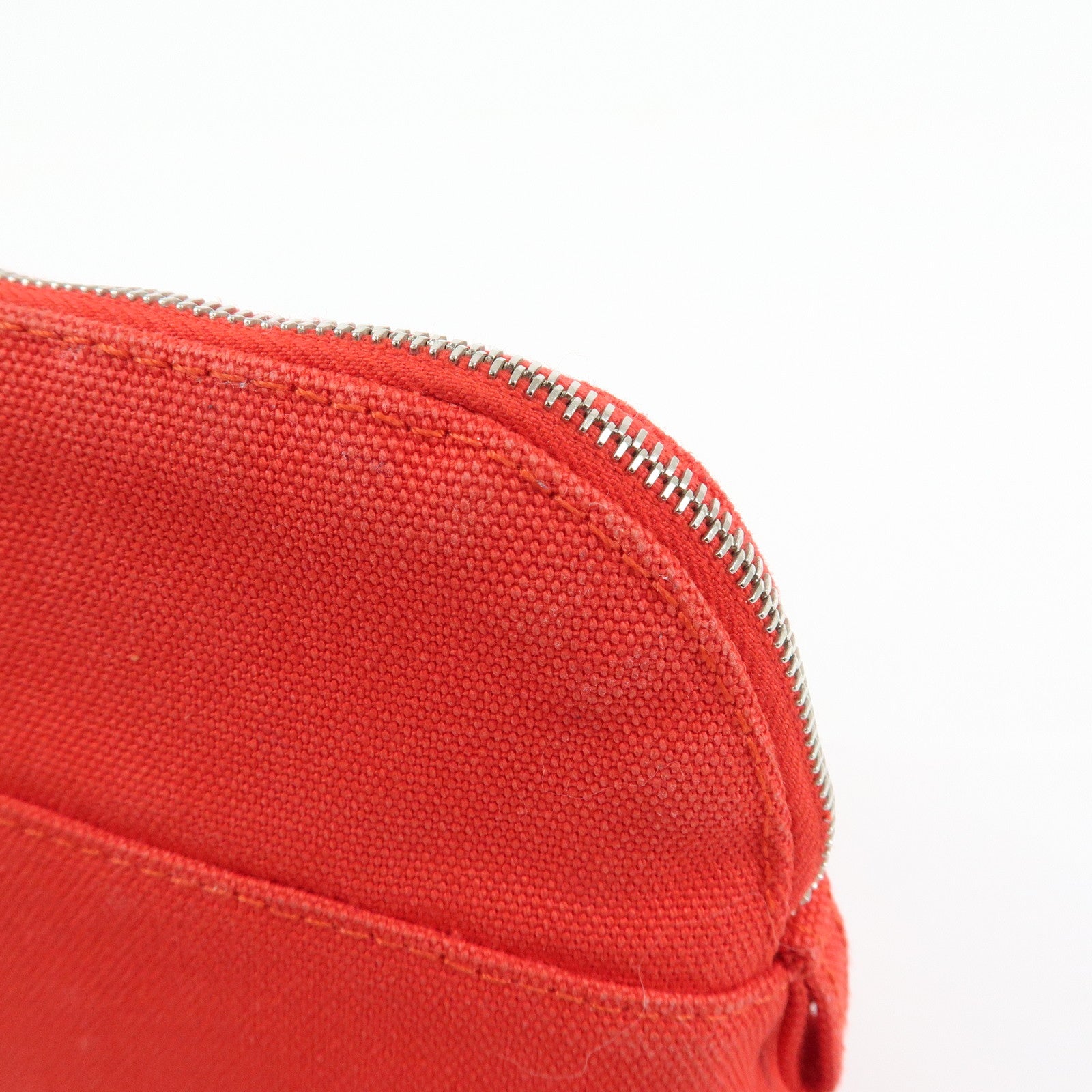 HERMES Canvas Leather Bolide Pouch Mini Cosmetic Makeup Pouch Red