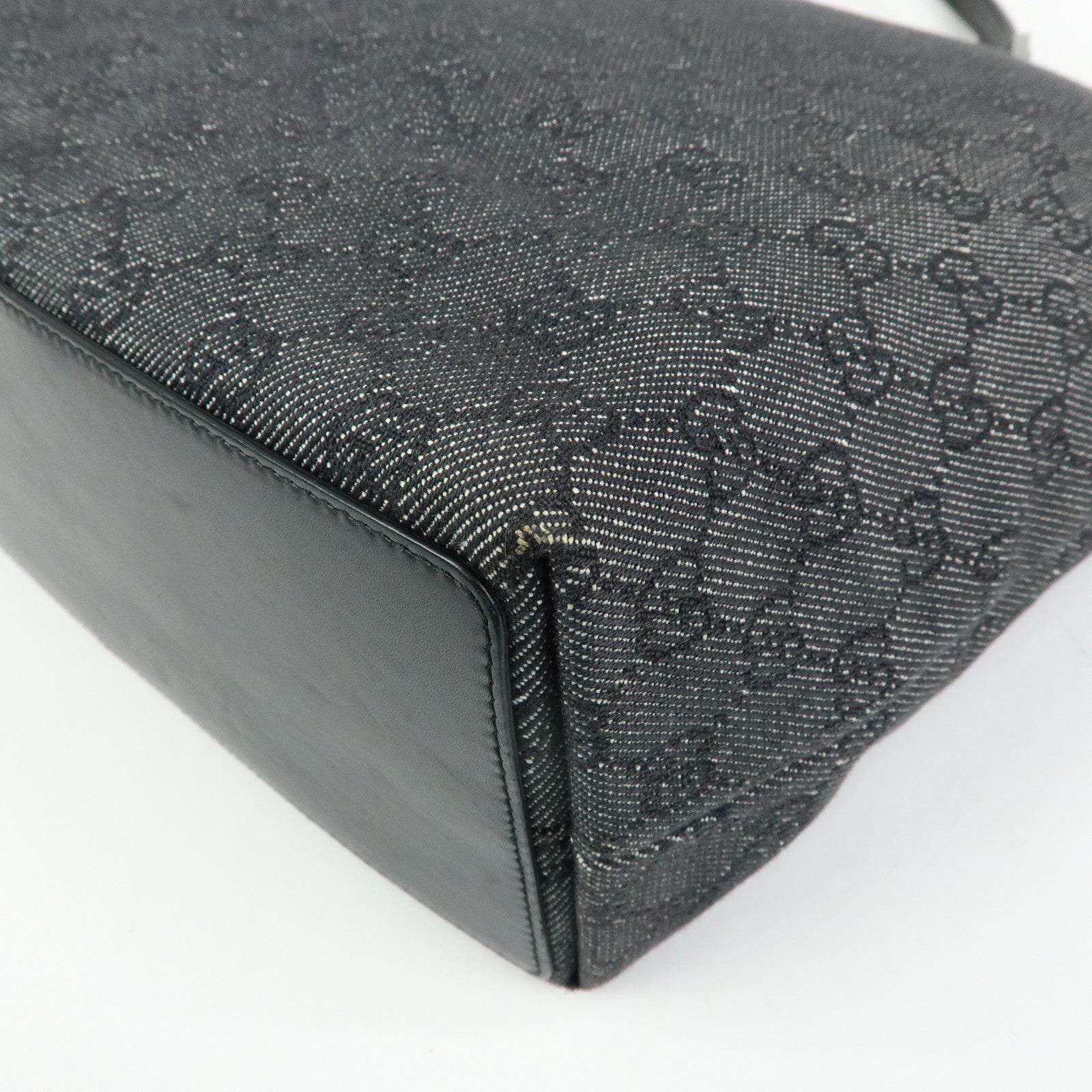 GUCCI GG Denim Leather Tote Bag Shoulder Bag Black 31243