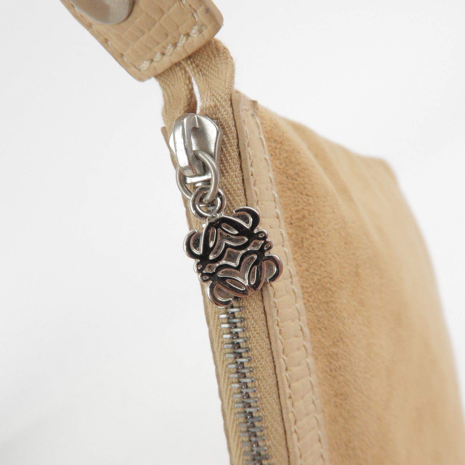 LOEWE Anagram Embossed Leather Tote Bag Hand Bag Beige