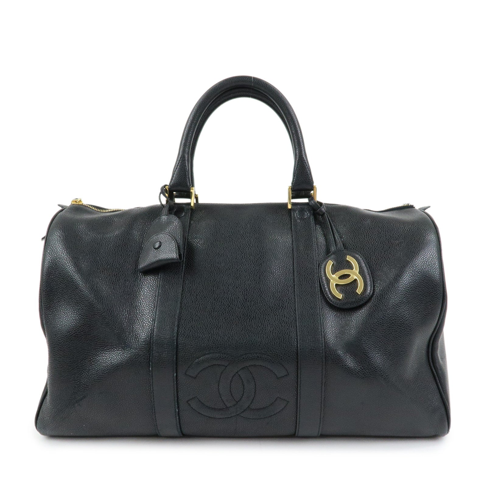 CHANEL COCO Mark Caviarskin Boston Bag Hand Bag Travel Bag Black