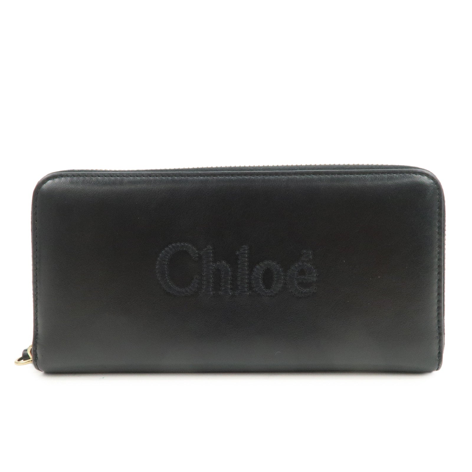 Chloe Logo Leather Round Zippy Long Wallet Black