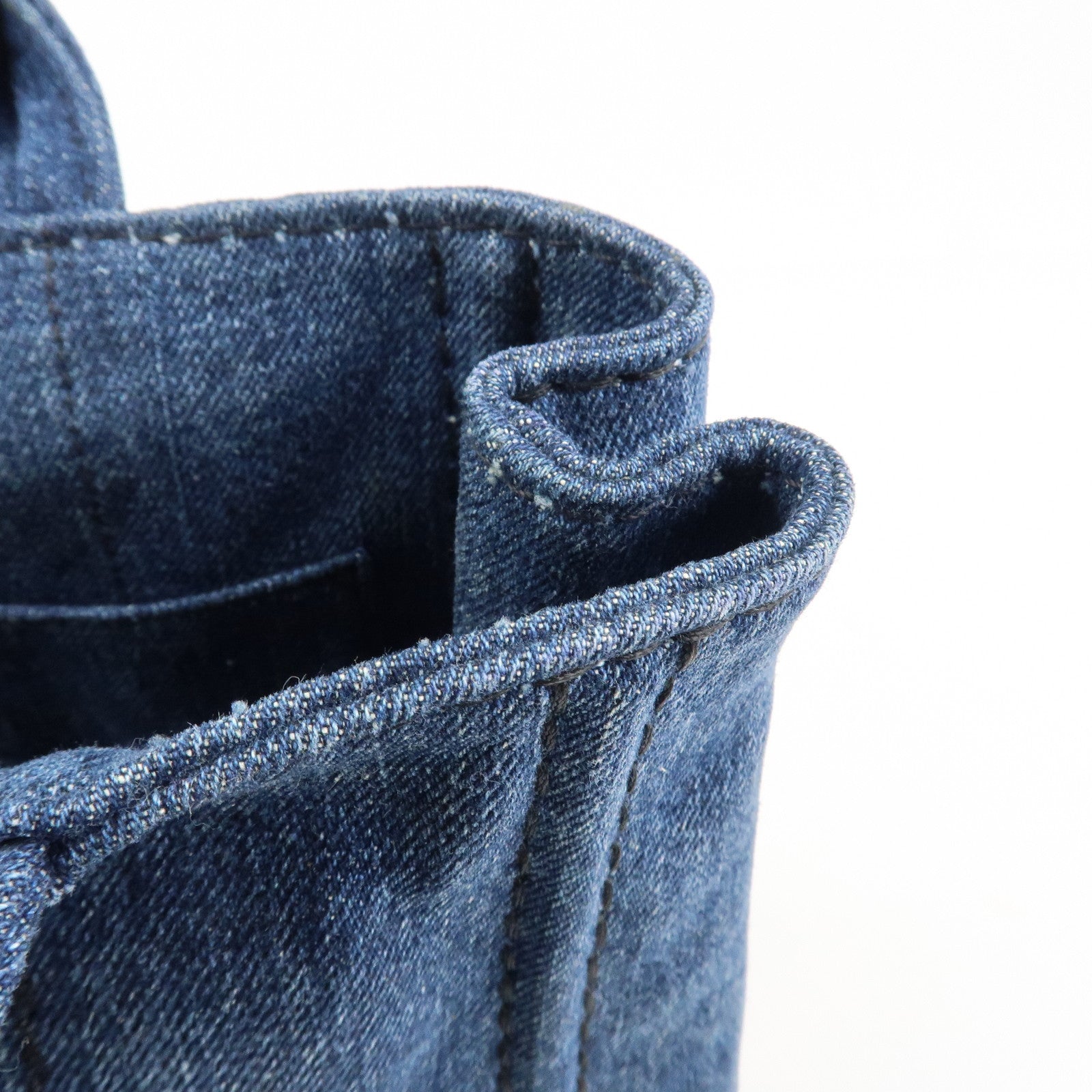 PRADA Canapa Mini Canvas Denim 2Way Shoulder Hand Bag Navy B2439G Used