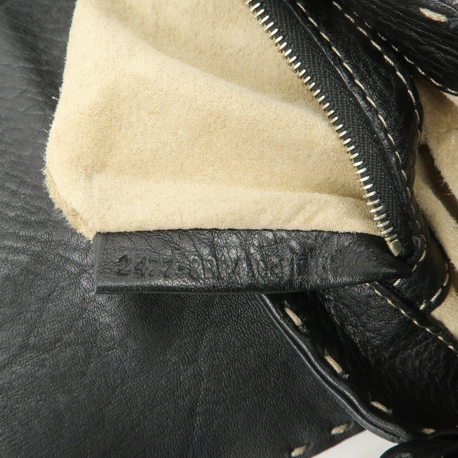 FENDI Seleria Leather Hand Bag Shoulder Bag Black 8BR430