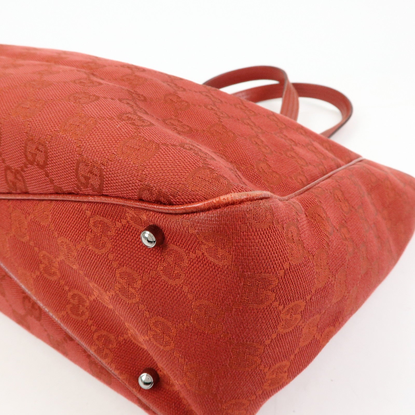 GUCCI GG Canvas Leather Tote Bag Hand Bag Shoulder Bag Red 113017