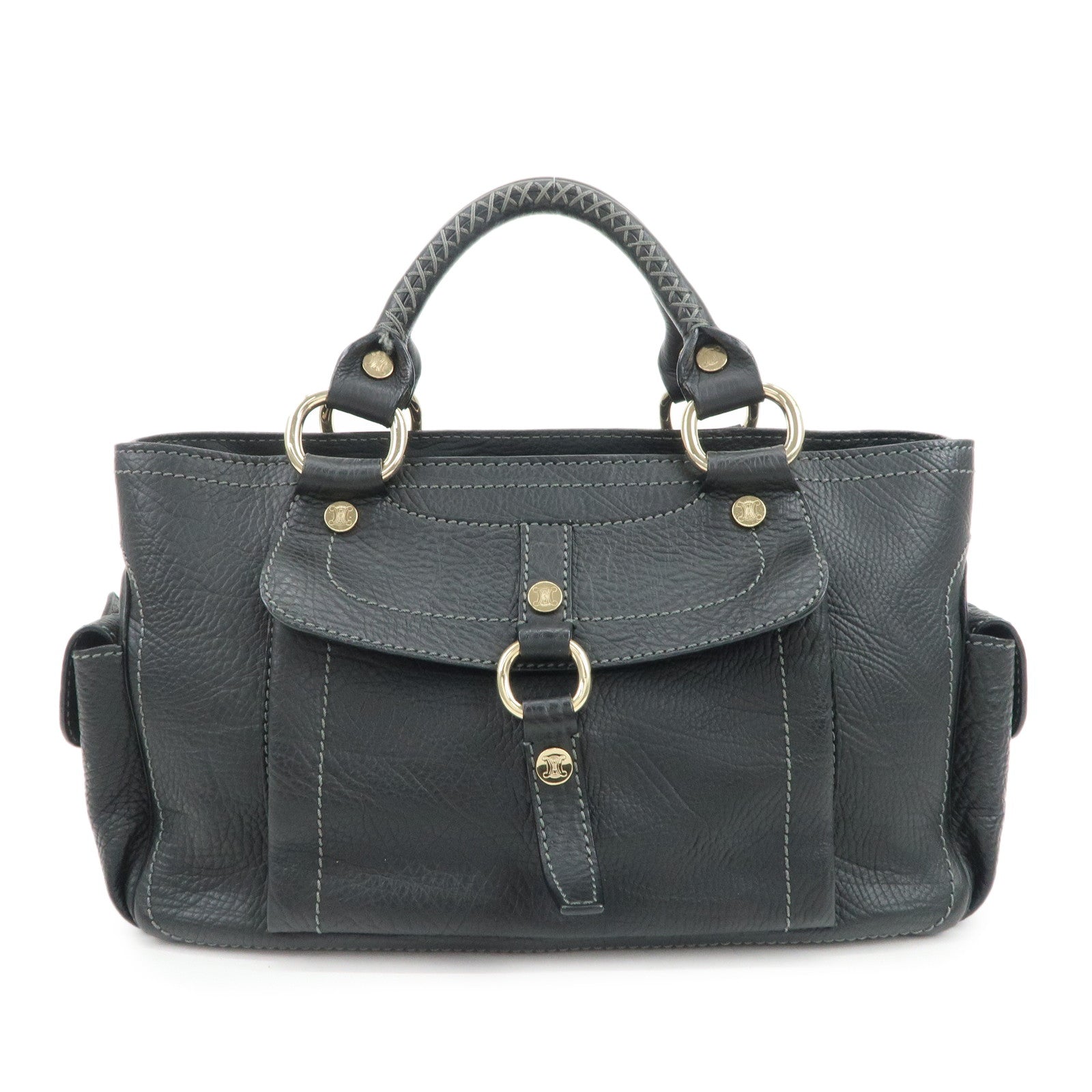 CELINE Logo Leather Boogie Bag Hand Bag Tote Bag Black