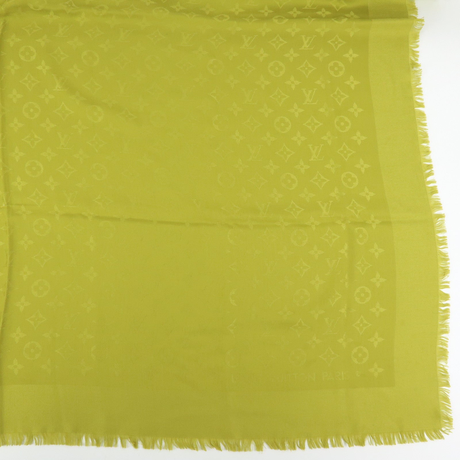 Louis Vuitton Monogrm Silk Wool Scarf Shawl Anis Green M71326