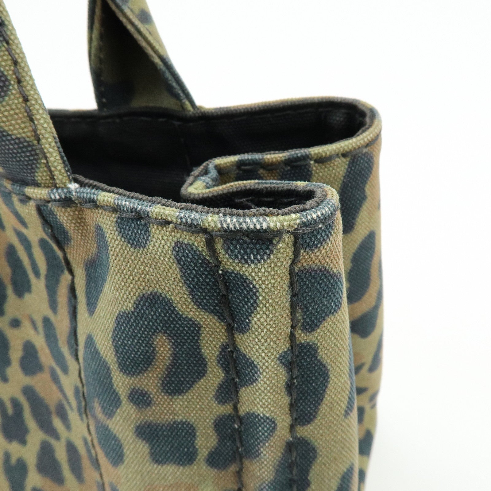 PRADA Canapa Mini Leopard Canvas 2Way Bag Hand Bag Khaki 1BG439