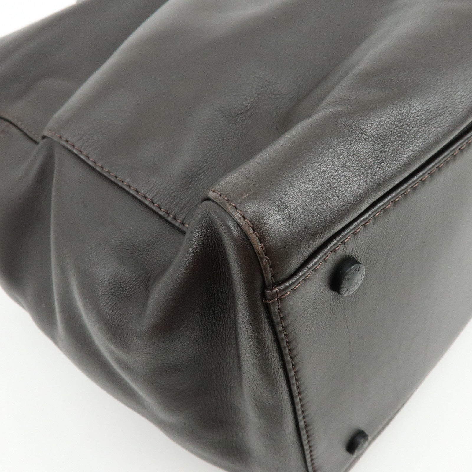 CHANEL COCO Mark Calf Skin Boston Bag Travel Bag Dark Brown