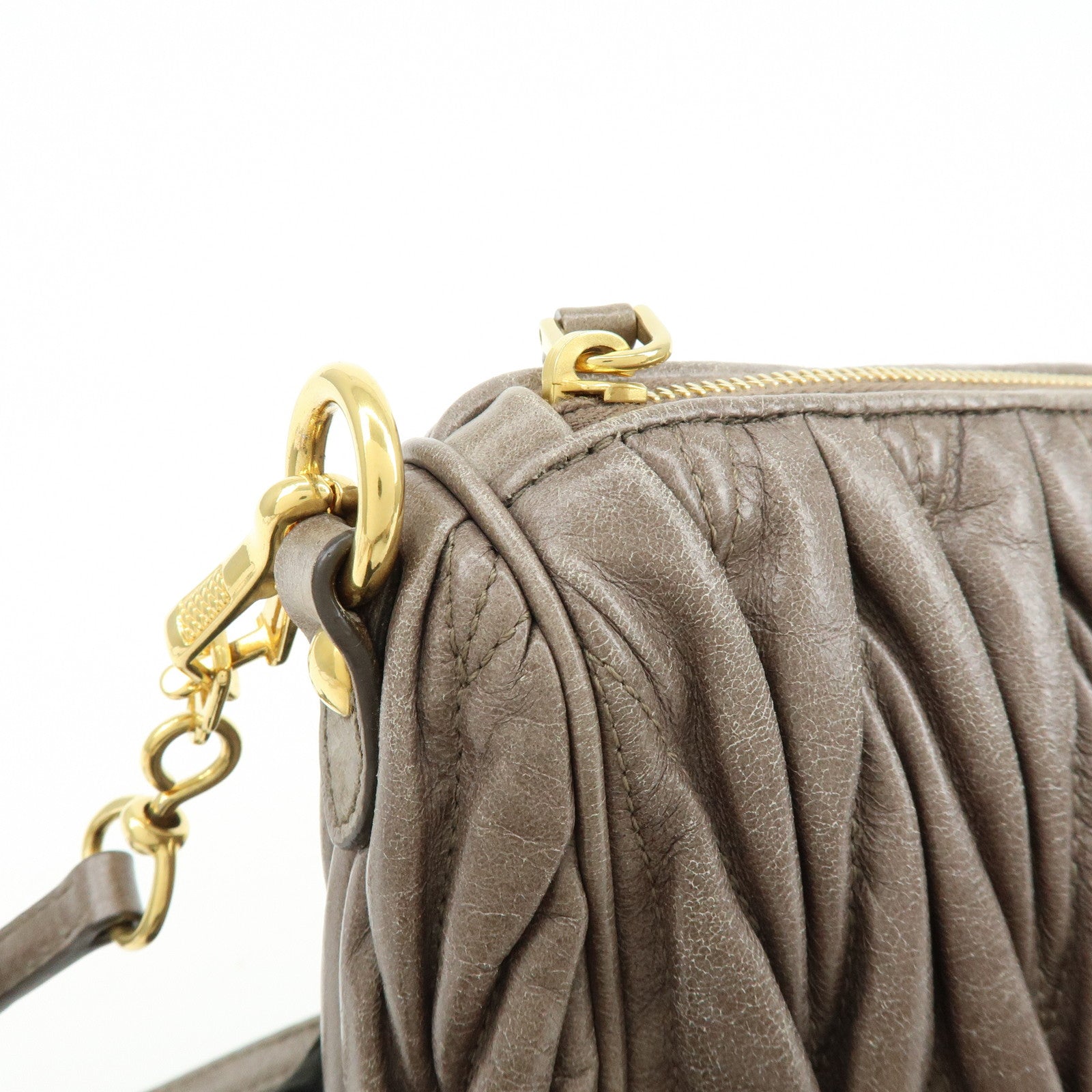 MIU MIU Matelasse Gathered Leather Shoulder Bag Hand Bag Gray