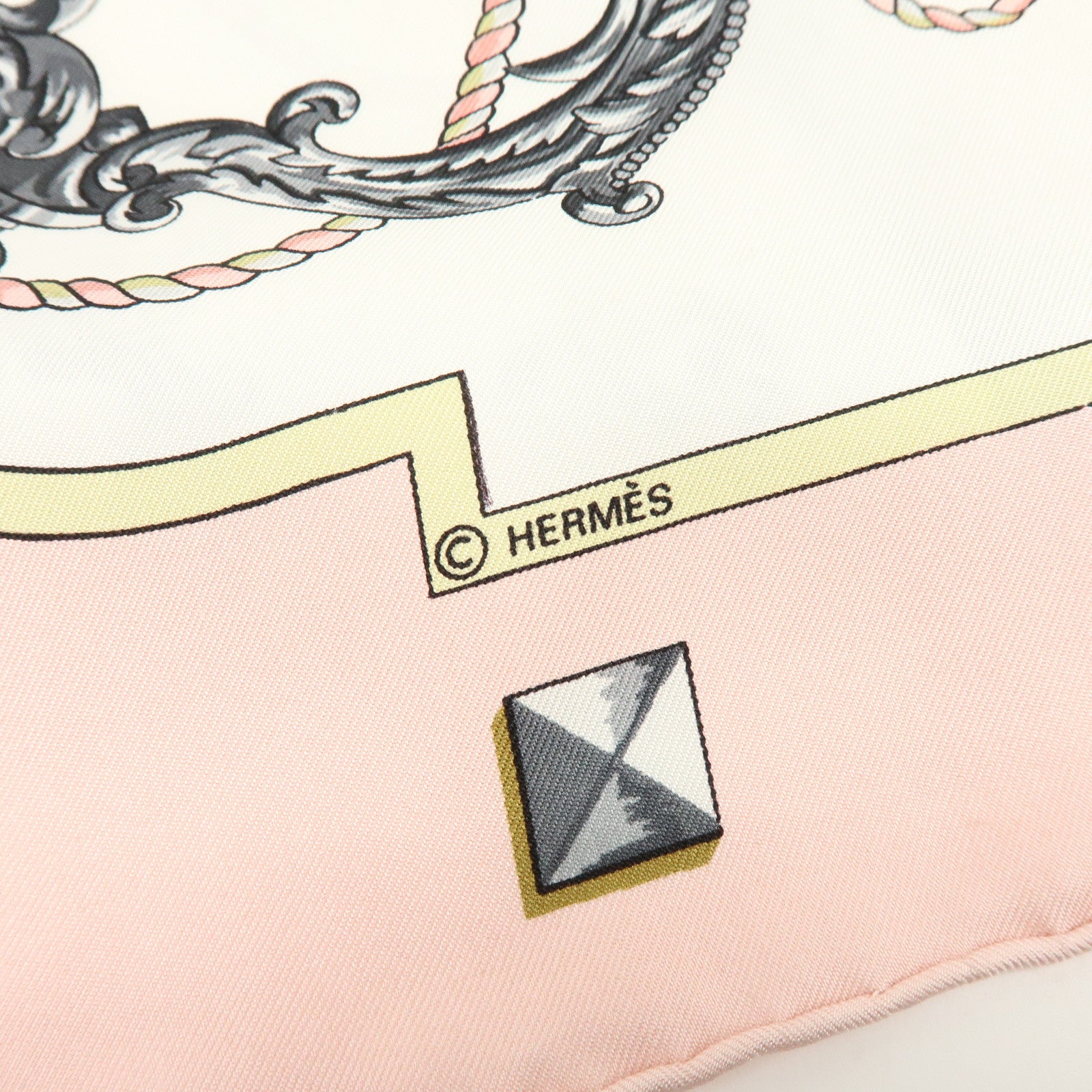 HERMES Carre 90 Silk 100% Scarf LES CLES THE KEYS RARE Ivory Pink