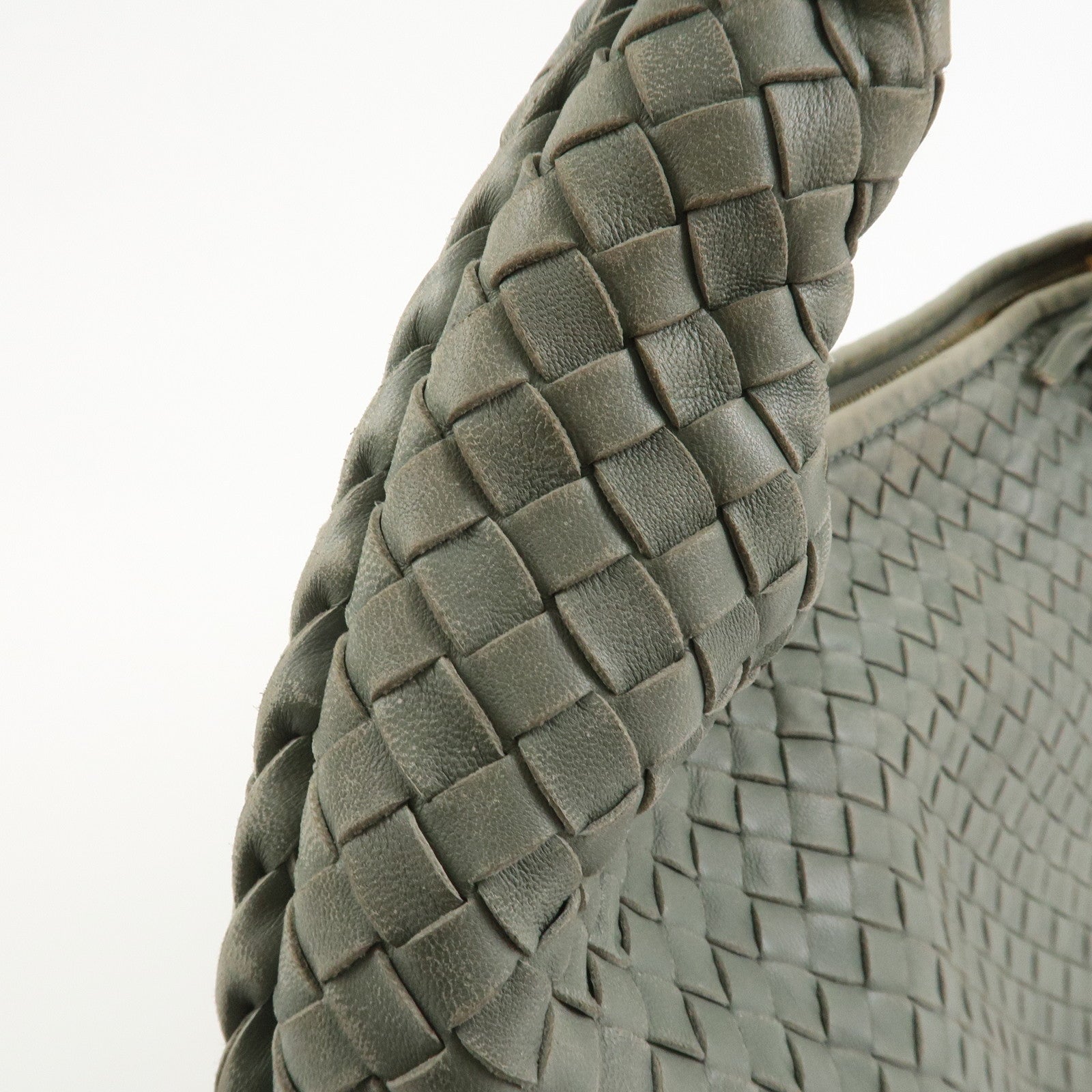 BOTTEGA VENETA  Hobo Intrecciato Leather Shoulder Bag Hand Bag Grey