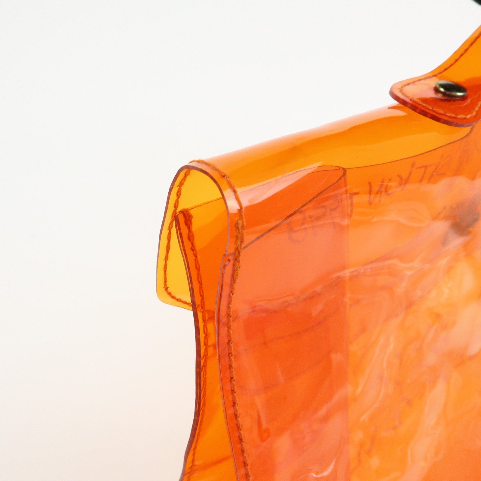 HERMES Kelly Vinyl Hand Bag Clear Transparent Orange