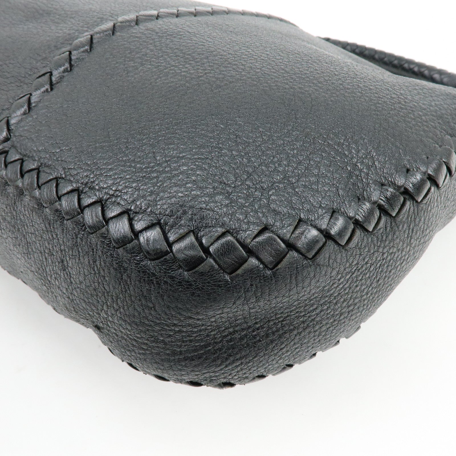 BOTTEGA VENETA Cervo Leather Shoulder Bag Hand Bag Black