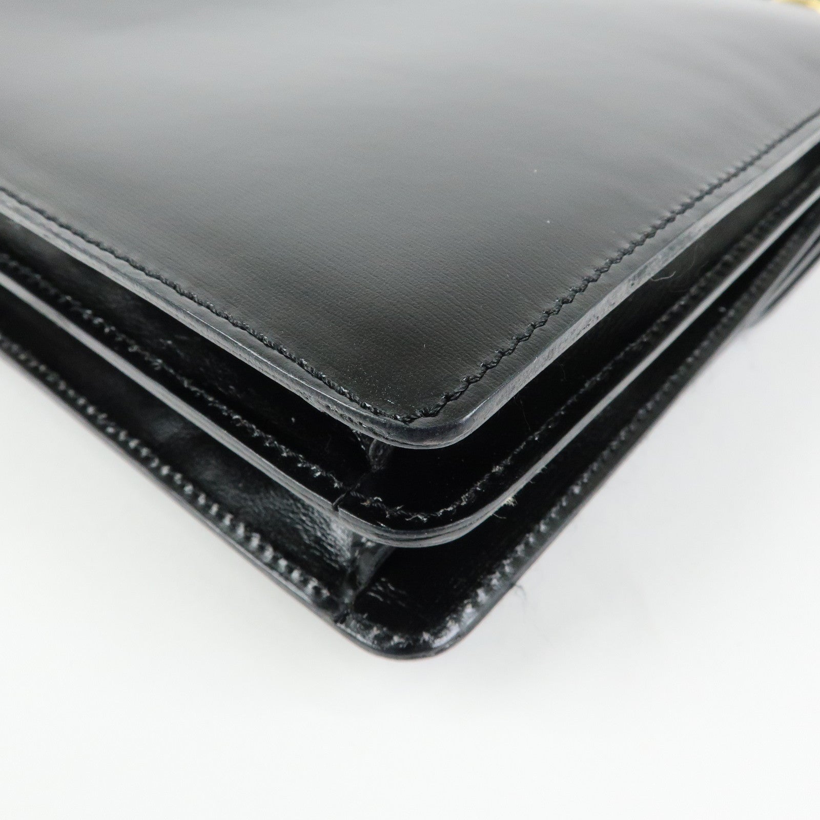 CELINE Leather Double Flap Hand Bag Black