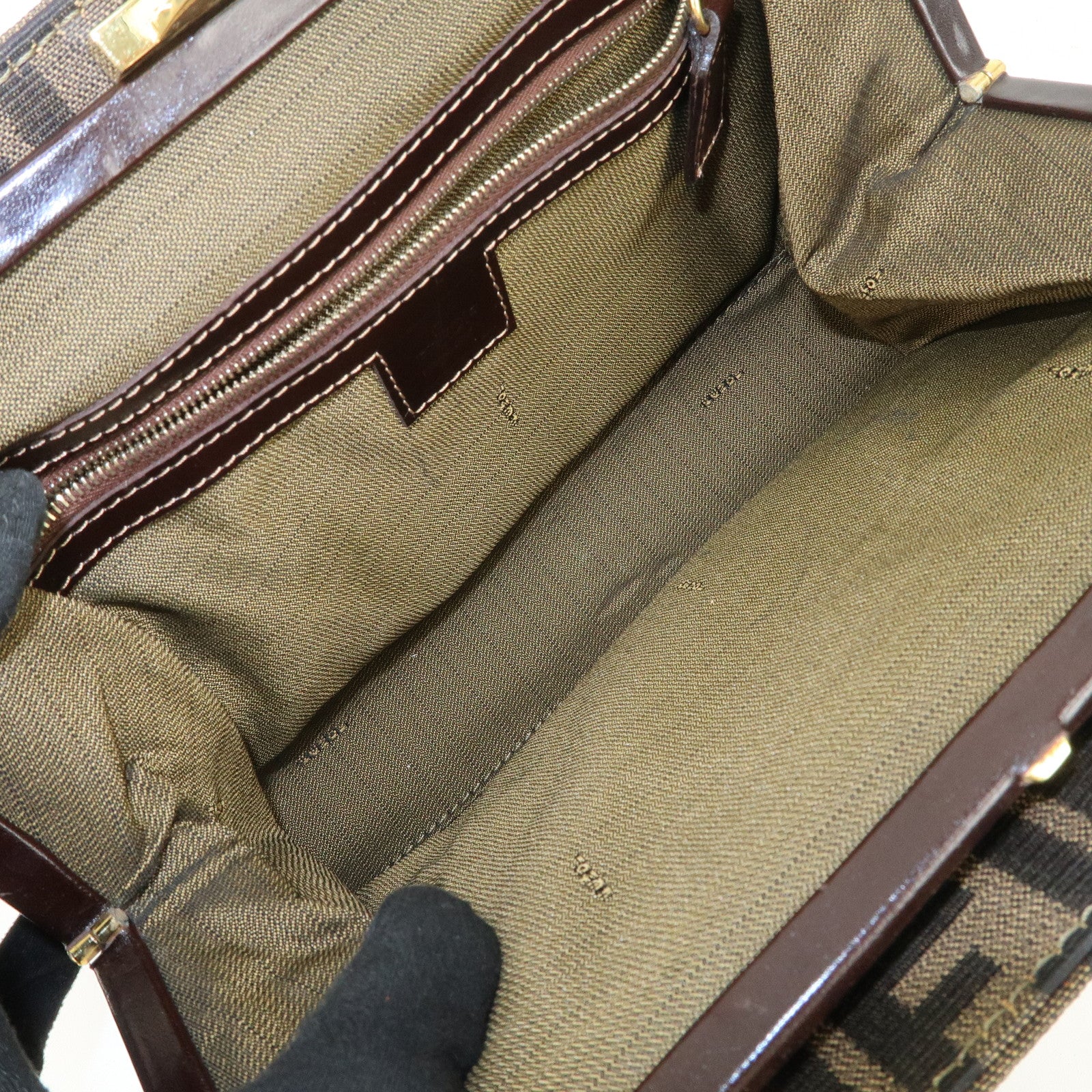 FENDI Zucca Canvas Leather Shoulder Bag Hand Bag Brown Black