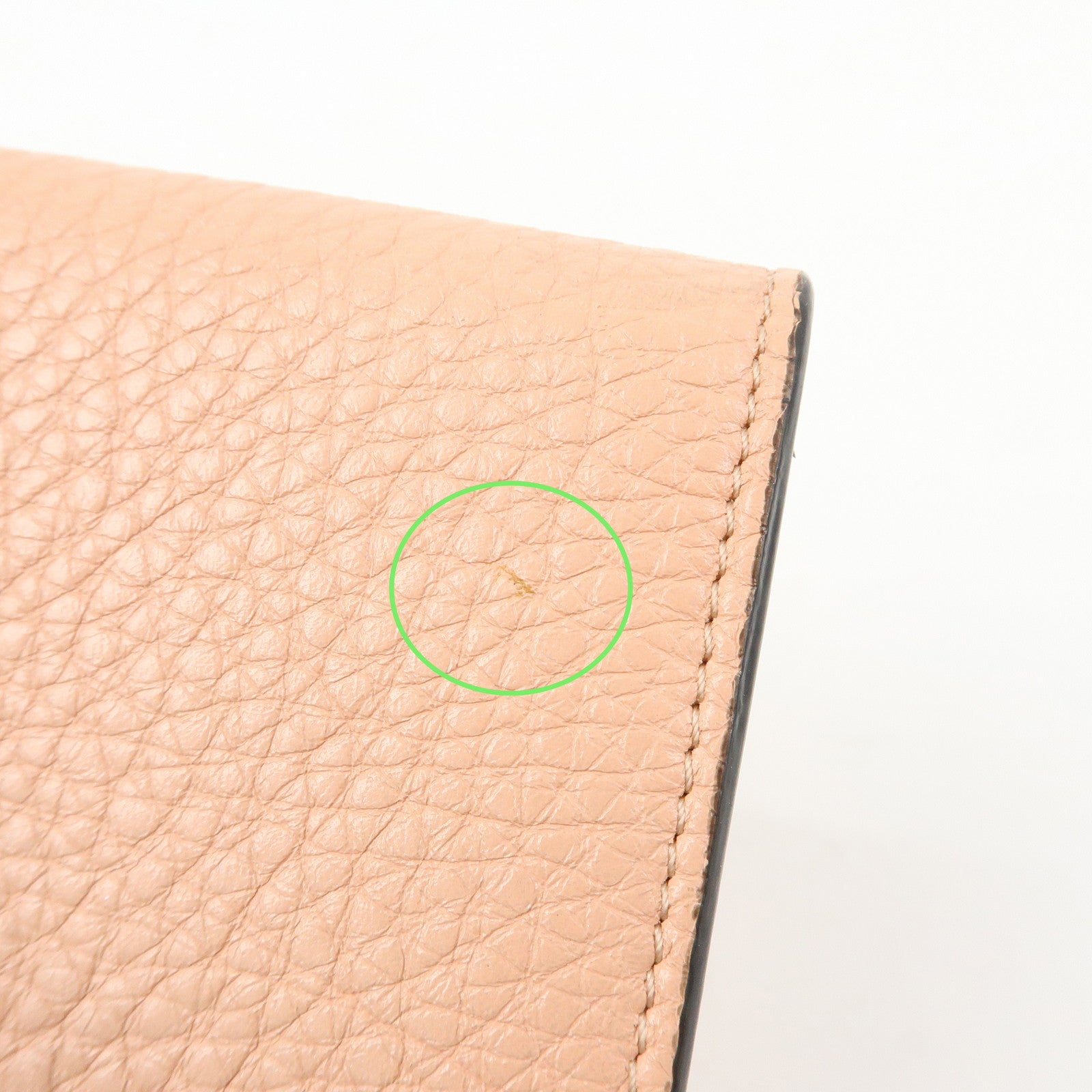 FENDI Selleria Leather Tri-fold Compact Wallet Pink Beige 8M0438