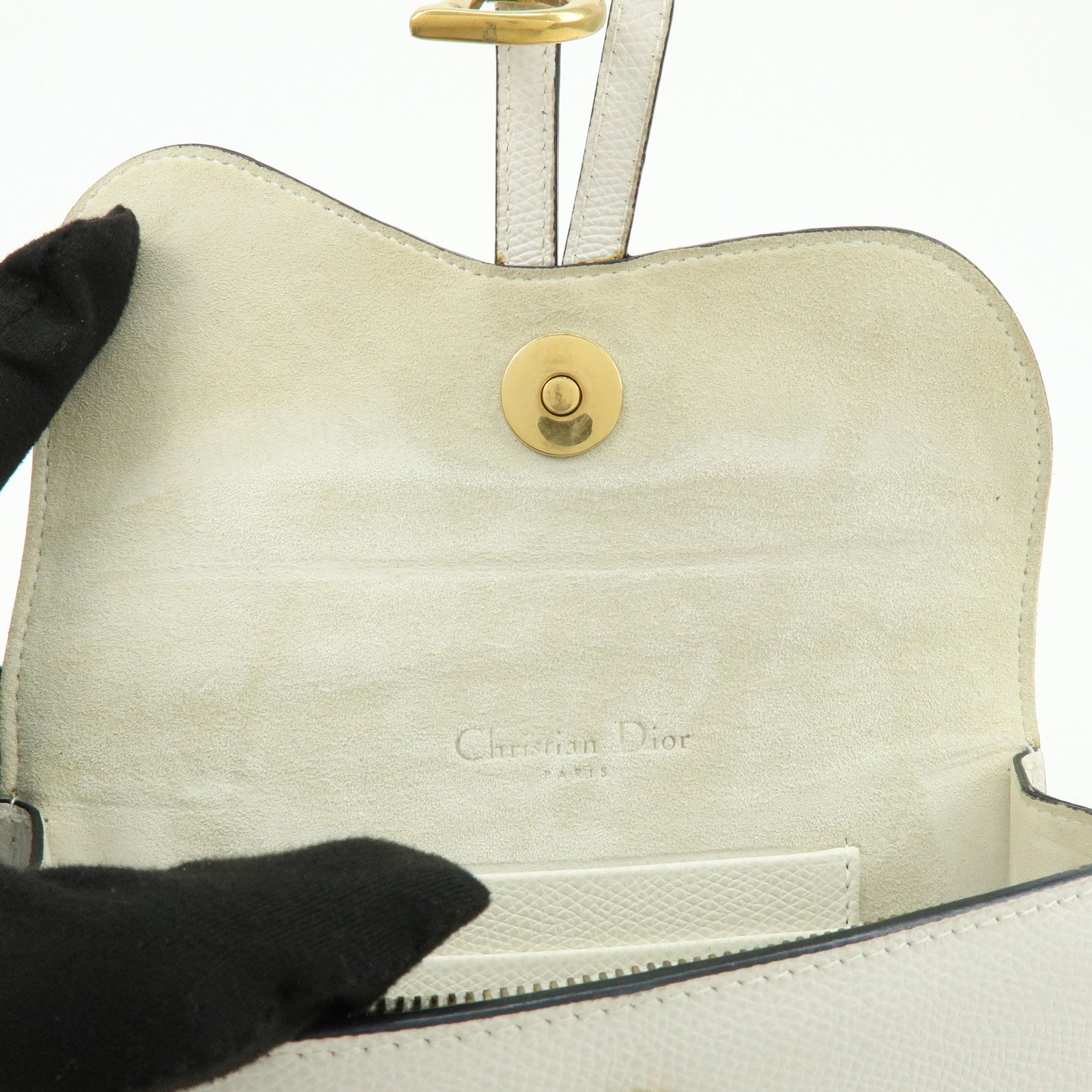 Christian Dior Saddle Calf Leather Waist Pouch Body Bag White