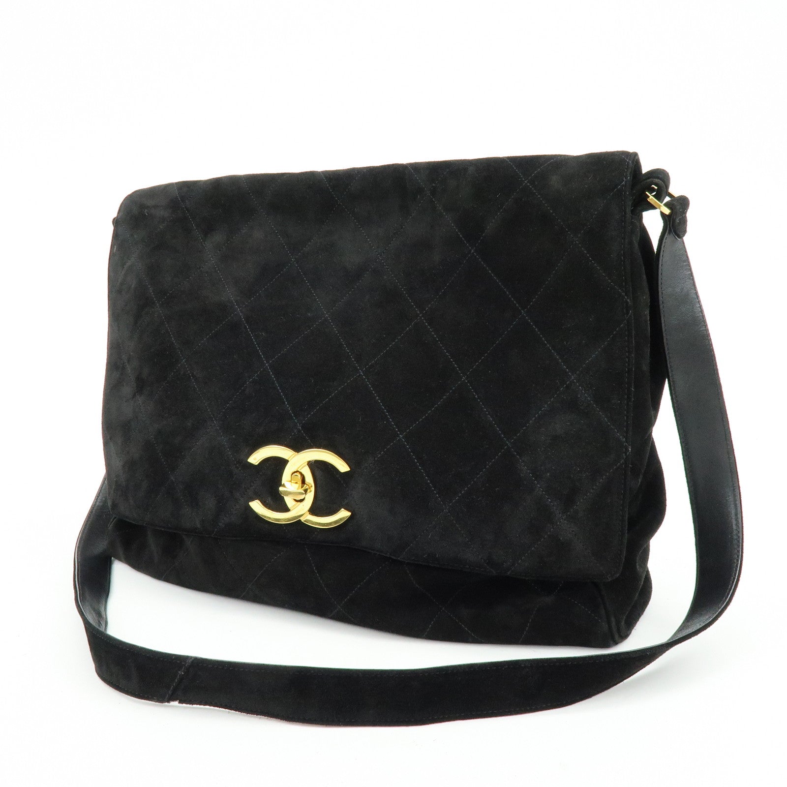 CHANEL Matelasse COCO Mark Suede Lamb Skin Shoulder Bag Black