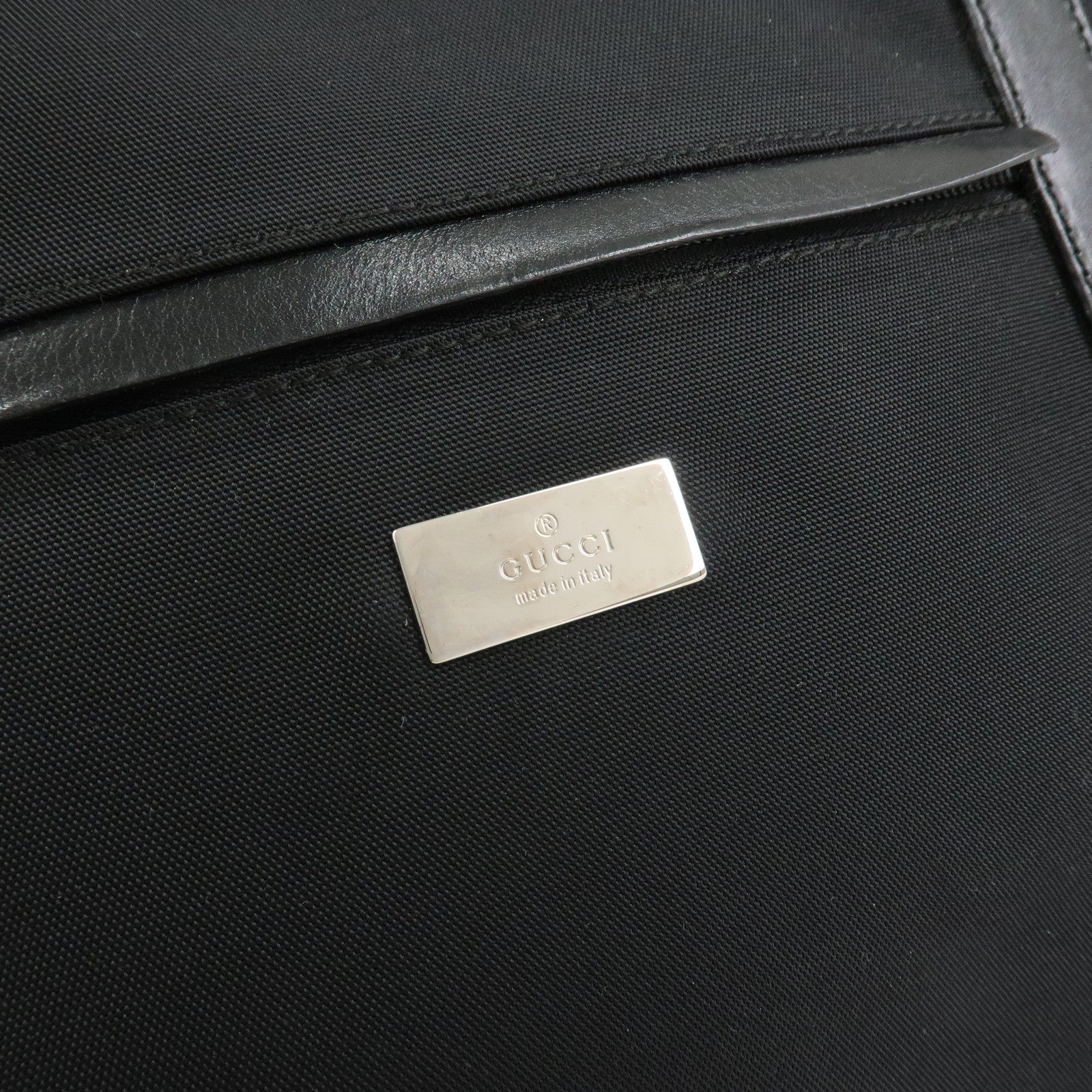 GUCCI Logo Nylon Leather Tote Bag Shoulder Bag Black 019・0493