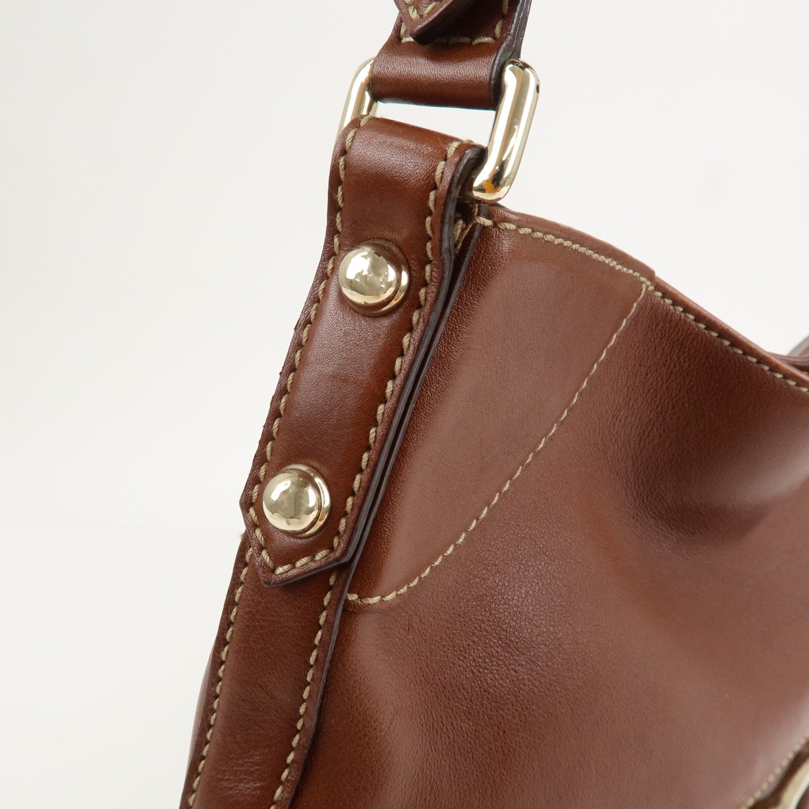 GUCCI Horsebit GG Canvas Leather Shoulder Bag Brown 137386