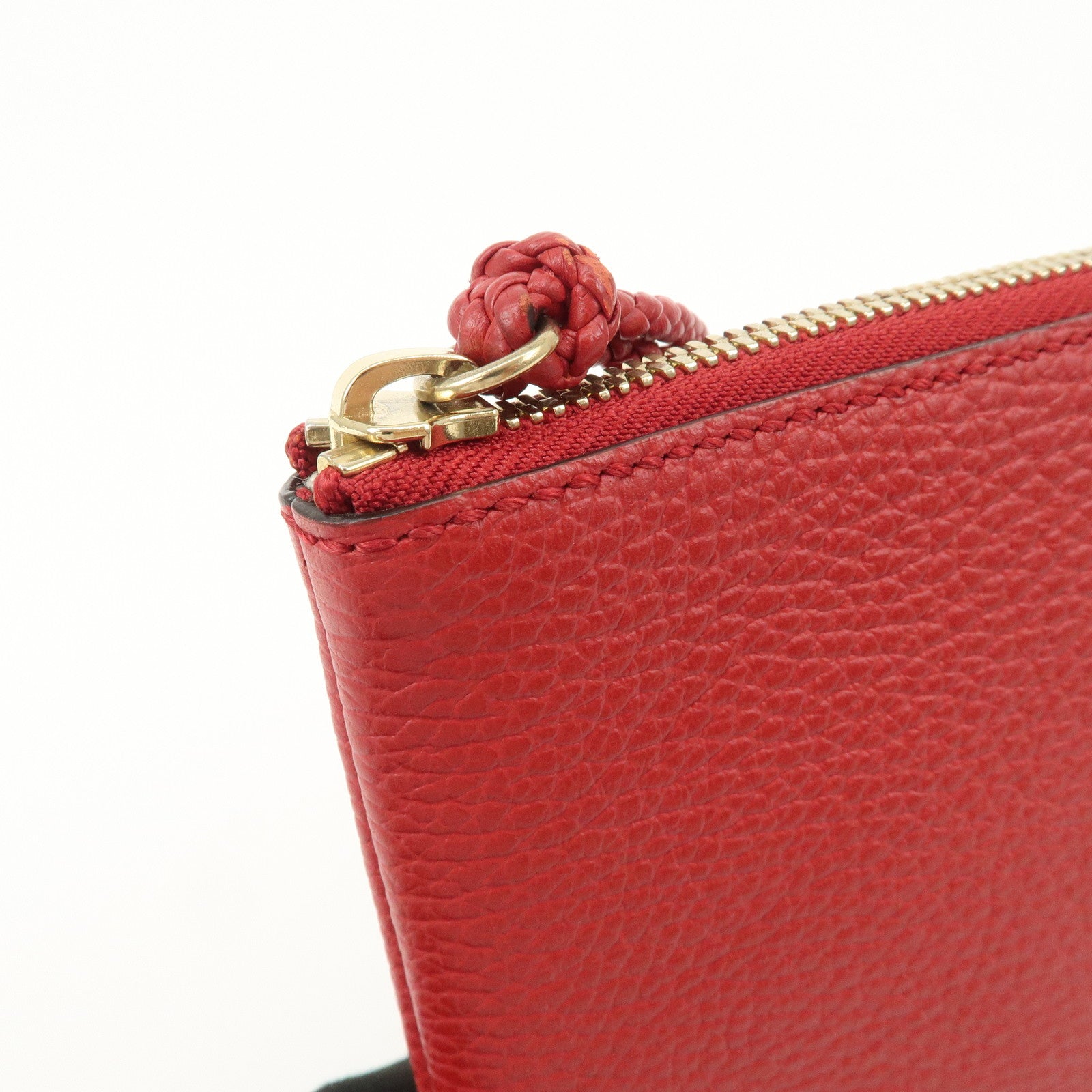 GUCCI Bamboo Leather Clutch Bag Pouch Red 449652