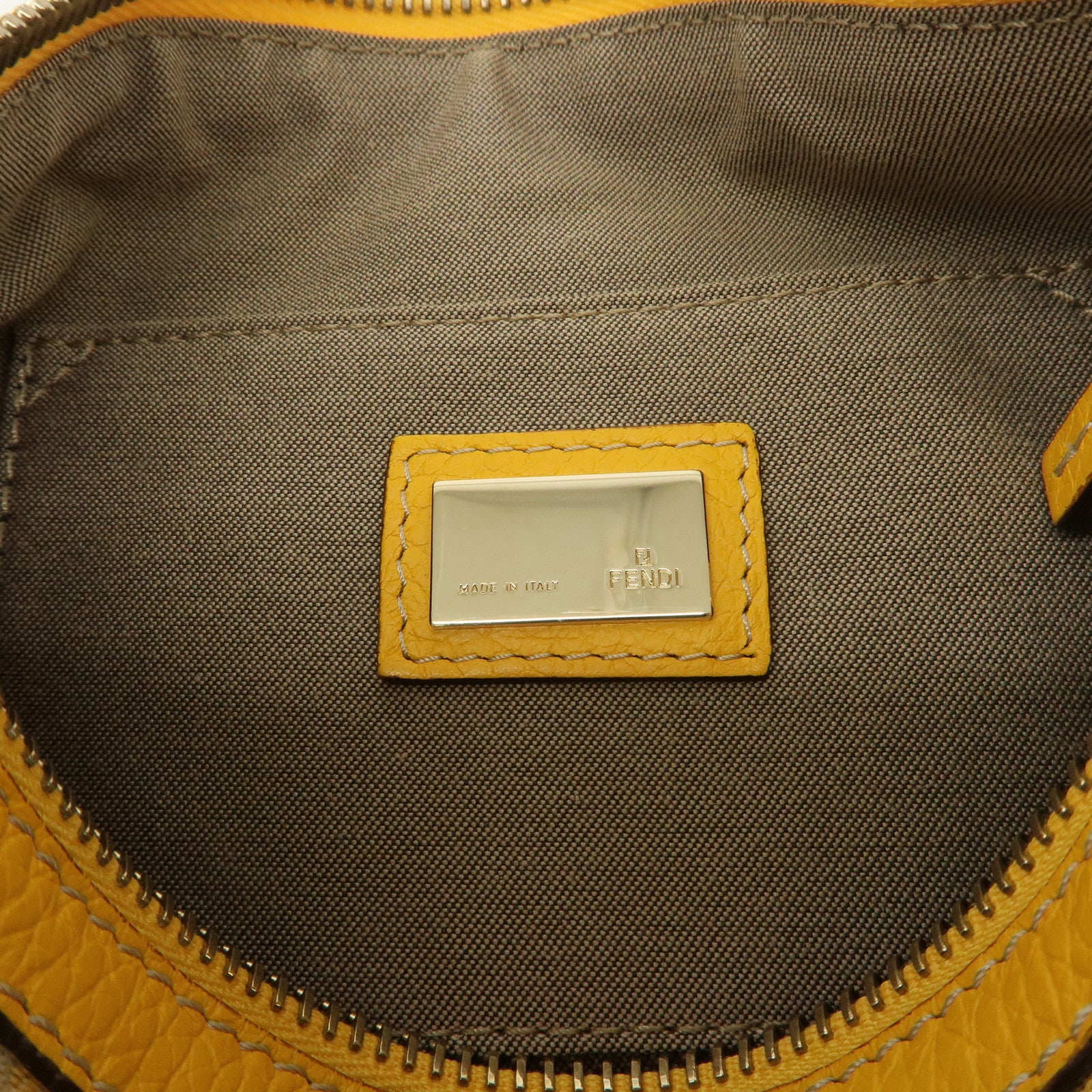 FENDI Zucchino Canvas Leather Shoulder Bag Beige Yellow 8BT089
