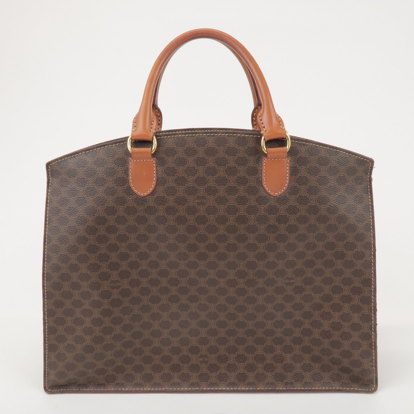 CELINE Macadam PVC Coated Canvas Leather Hand Bag Tote Bag Brown