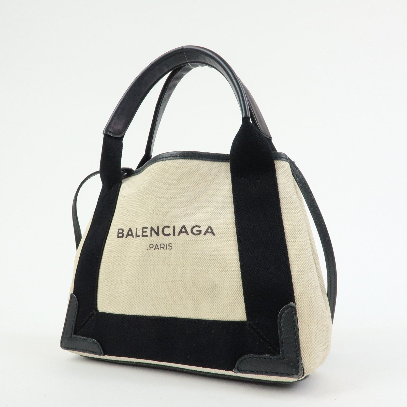 BALENCIAGA Navy Cabas XS Canvas Leather 2WAY Bag Ivory 390346