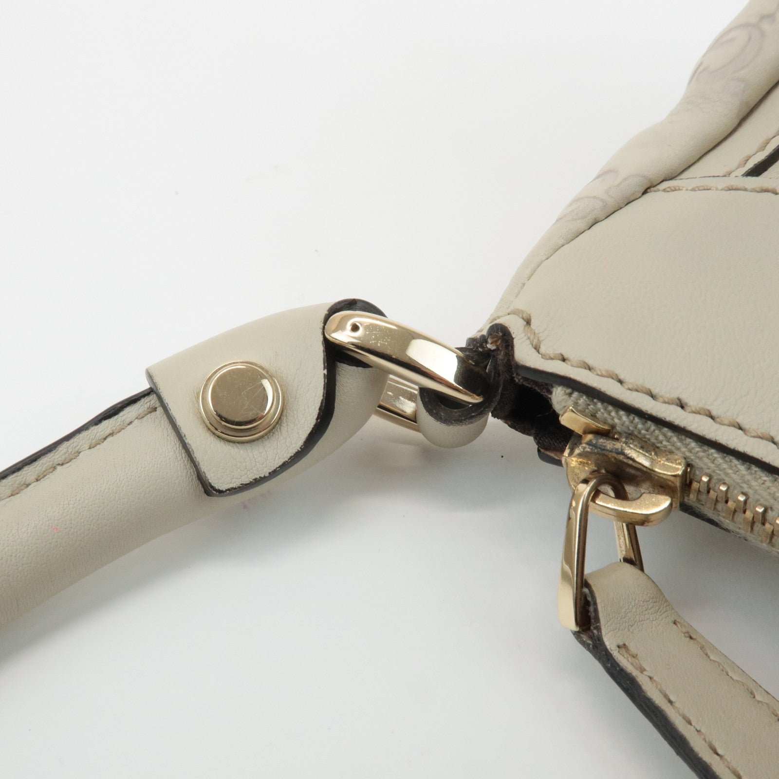 GUCCI Abbey Guccissima Leather Shoulder Bag Hand Bag Ivory 190525 Used