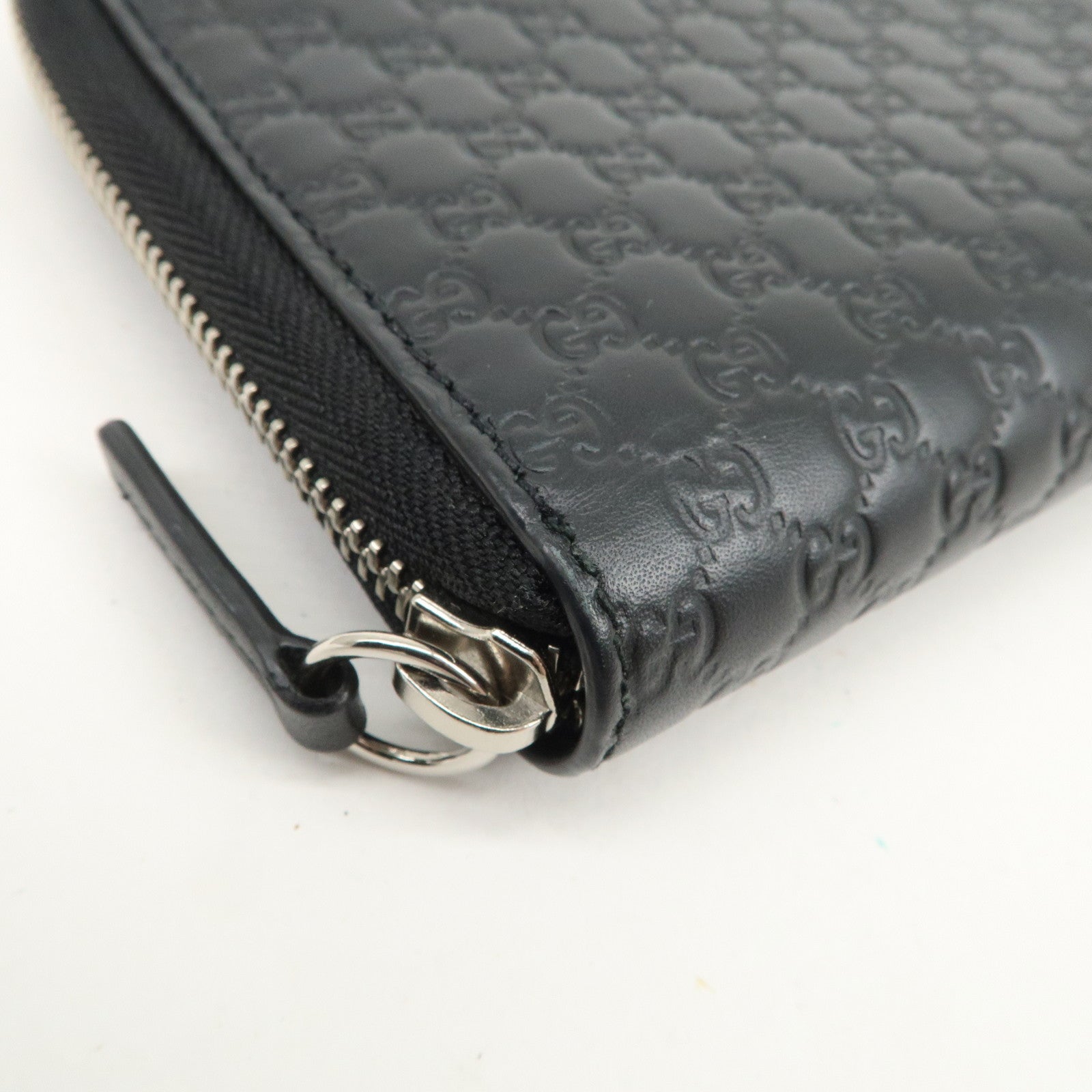 GUCCI Logo Micro Guccissima Zippy Leather Long Wallet Black 391465
