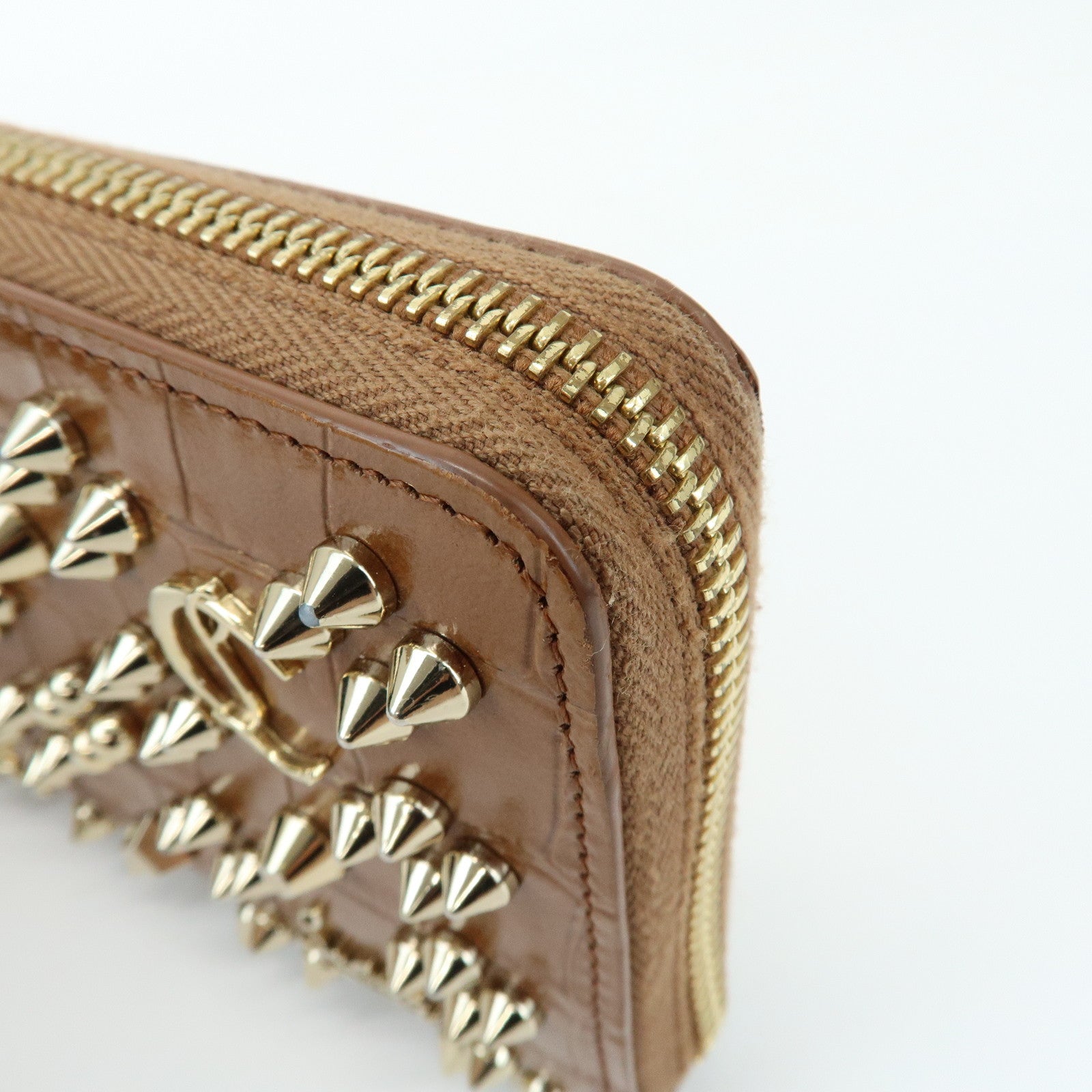 Christian Louboutin Embossed Leather Long Wallet Studs Brown