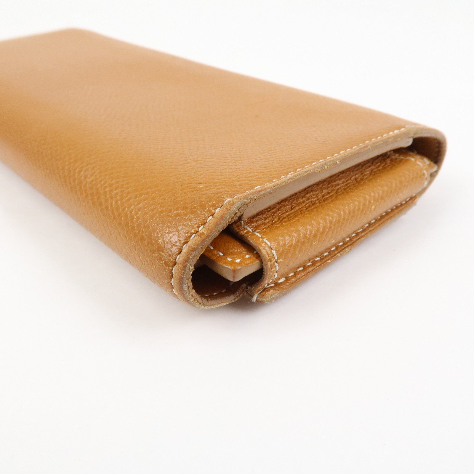 HERMES Logo Leather Passant X Stamped Flap Long Wallet Brown