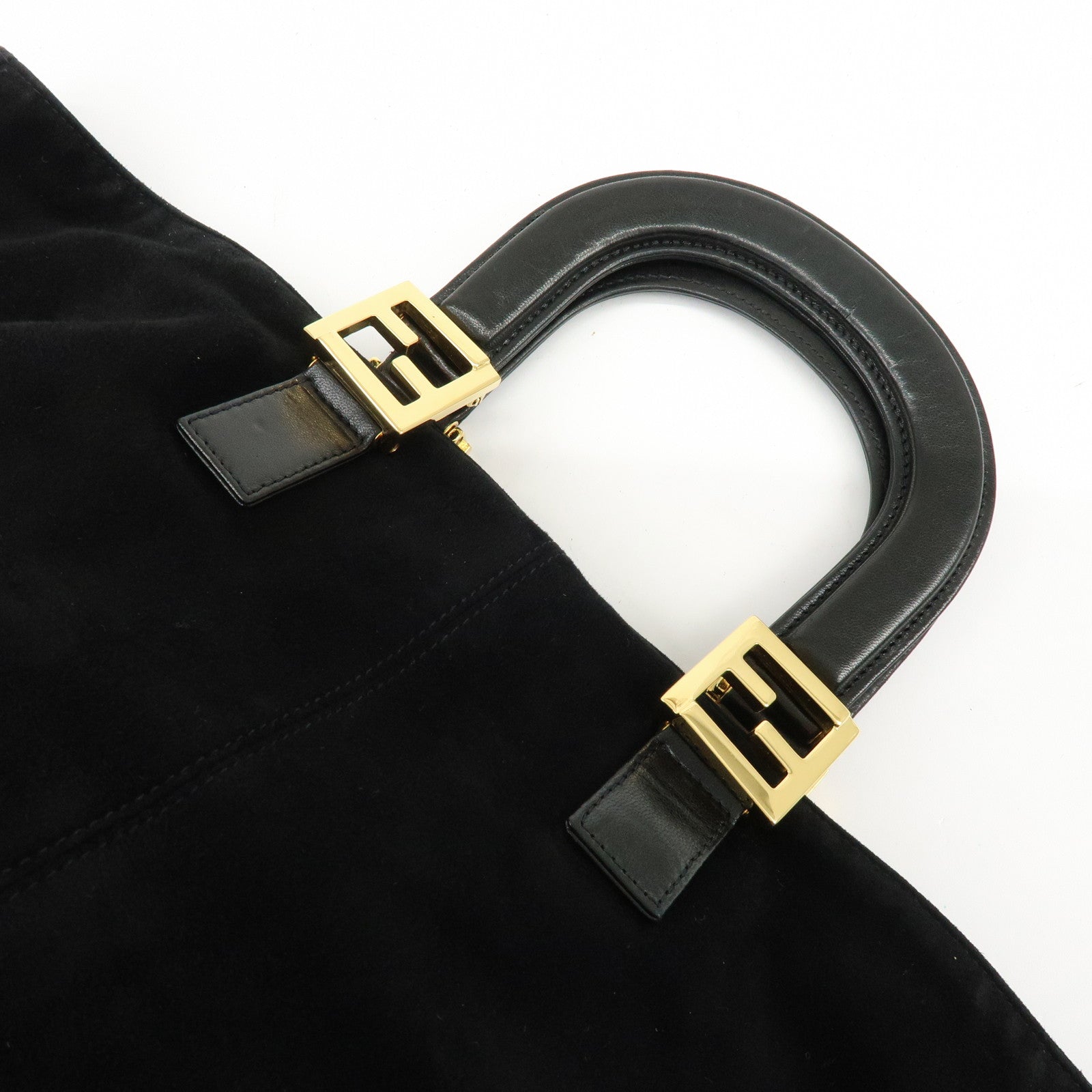 FENDI Suede Leather Tote Bag Hand Bag Black 230826693009
