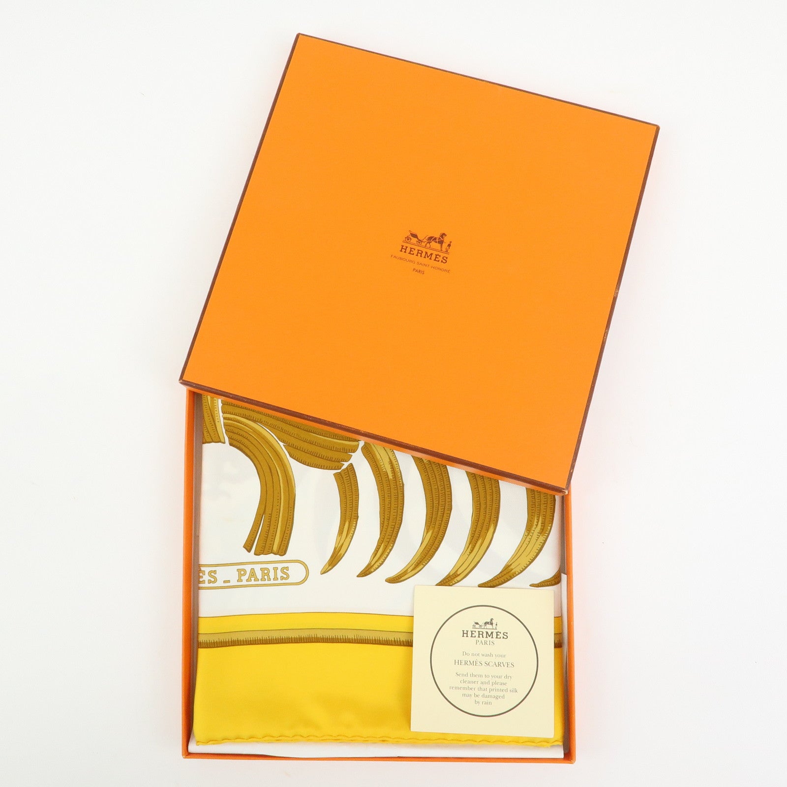 HERMES Carre 90 Silk100% Scarf Tigre Royal White Yellow Brown