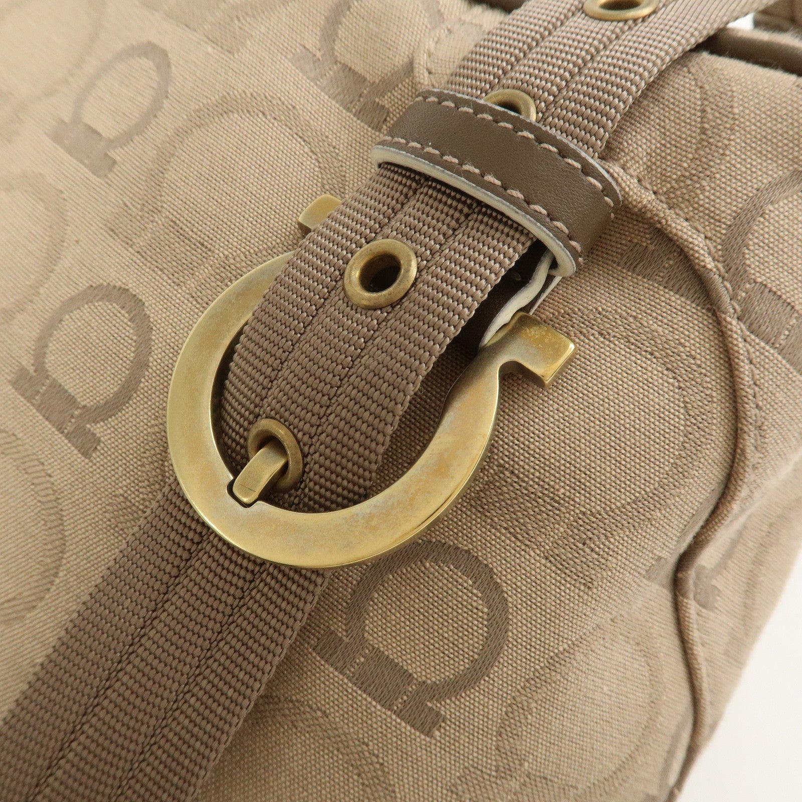 Ferragamo Gancini Canvas Leather Backpack Rucksuck Beige