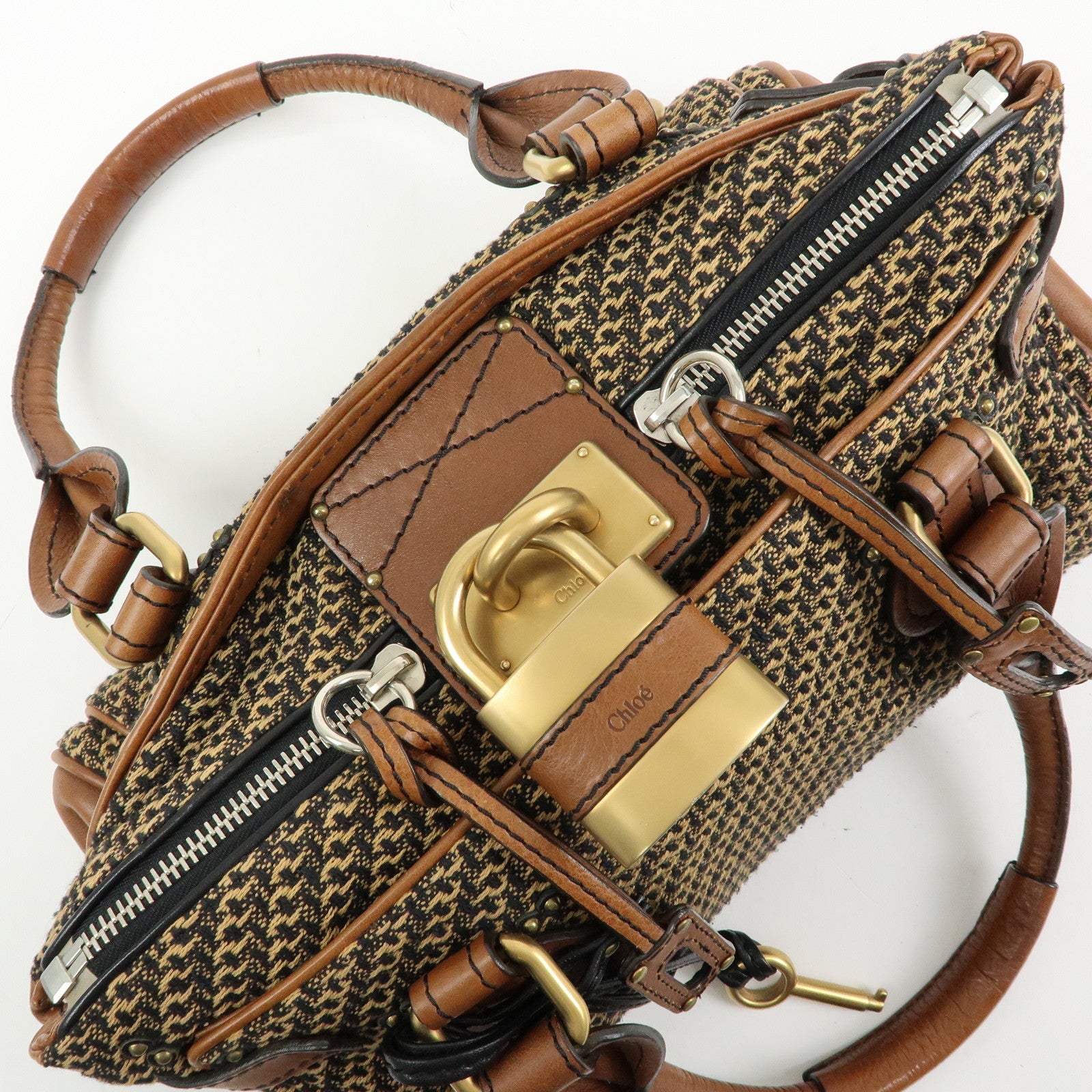 Chloe Paddington Medium Jacquard Leather Hand Bag Brown
