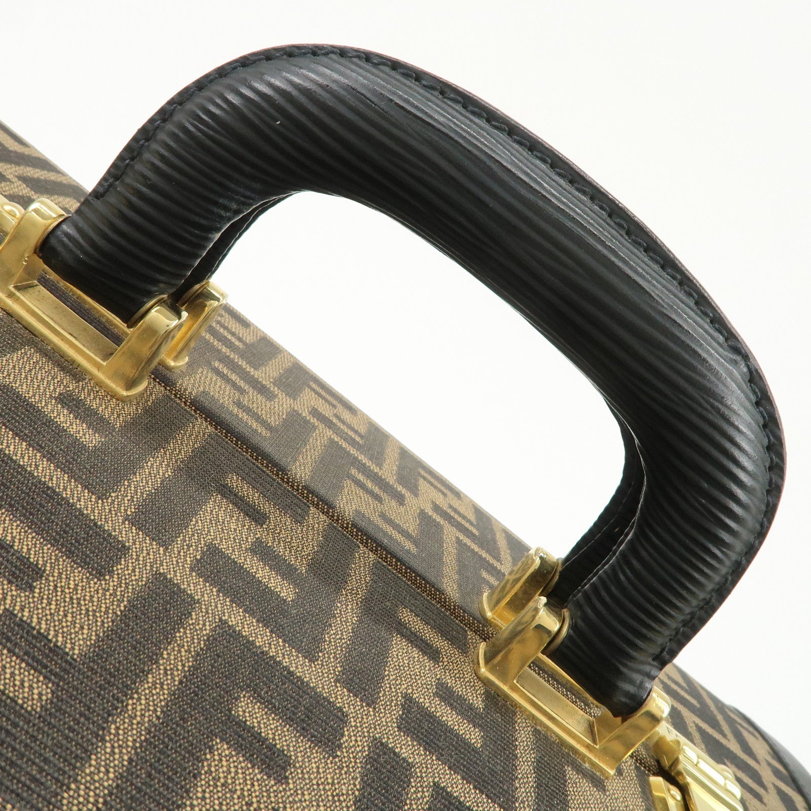 FENDI Zucca Canvas Leather Vanity Bag Makeup Box Brown Black