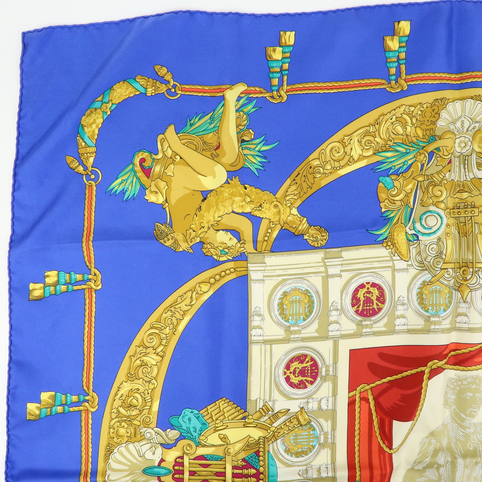 HERMES Carre 90 Silk 100% Scarf HOMMAGE A CHARLES GARNIER Blue