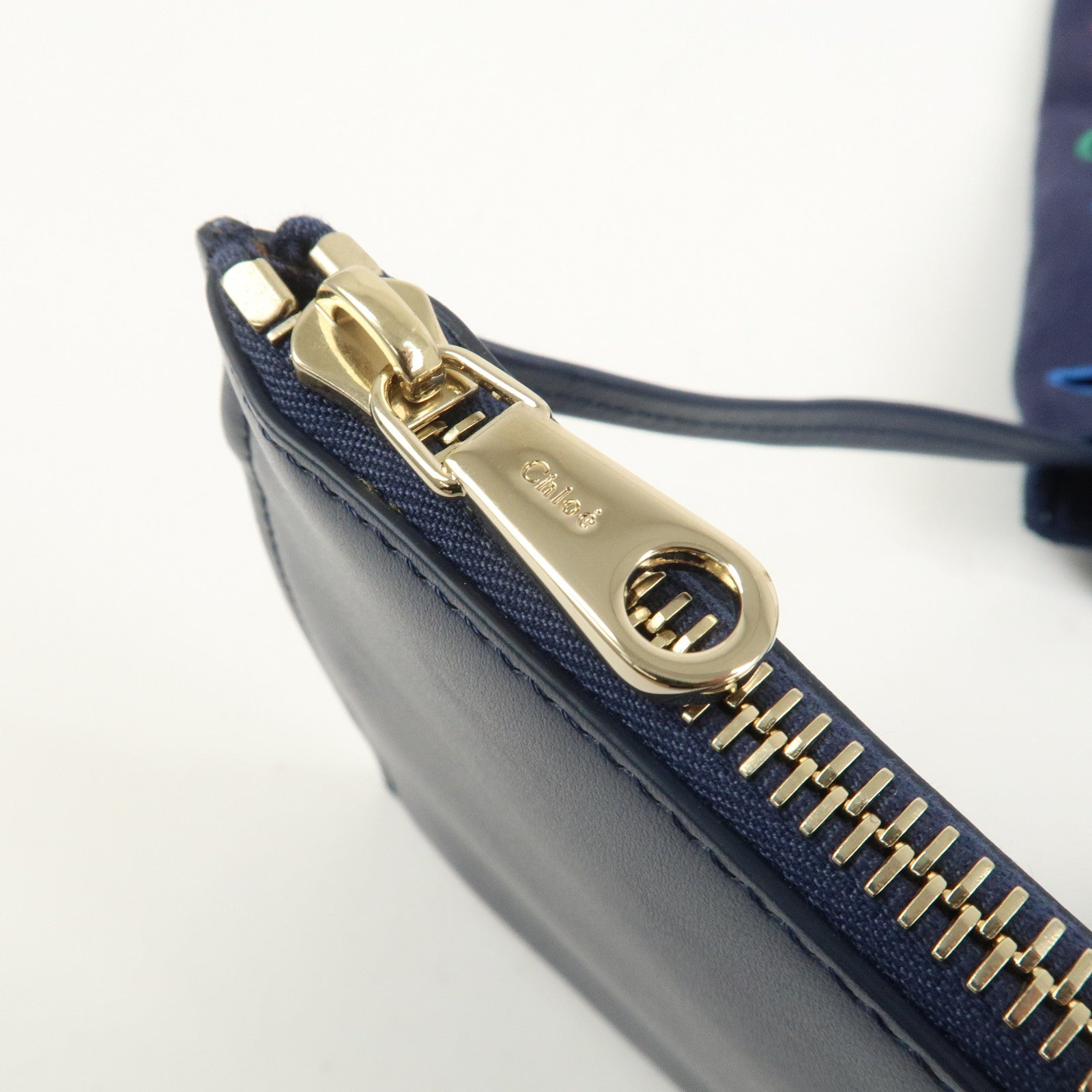 Chloe Kamilla Canvas Leather Tote Bag Shoulder Bag Navy Multicolor