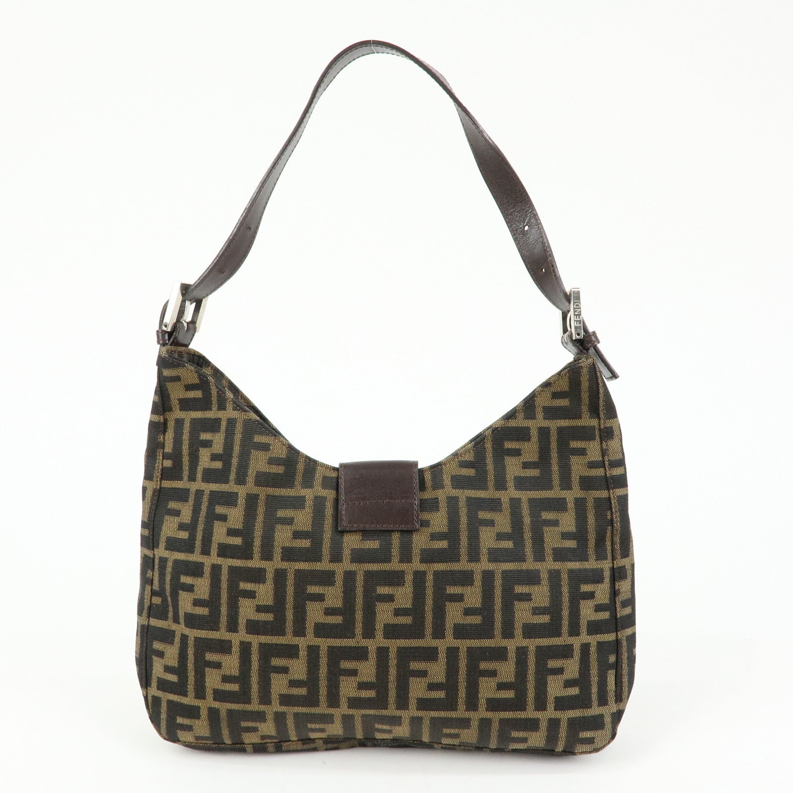 FENDI Zucca Canvas Leather Shoulder Bag Black Brown 26569