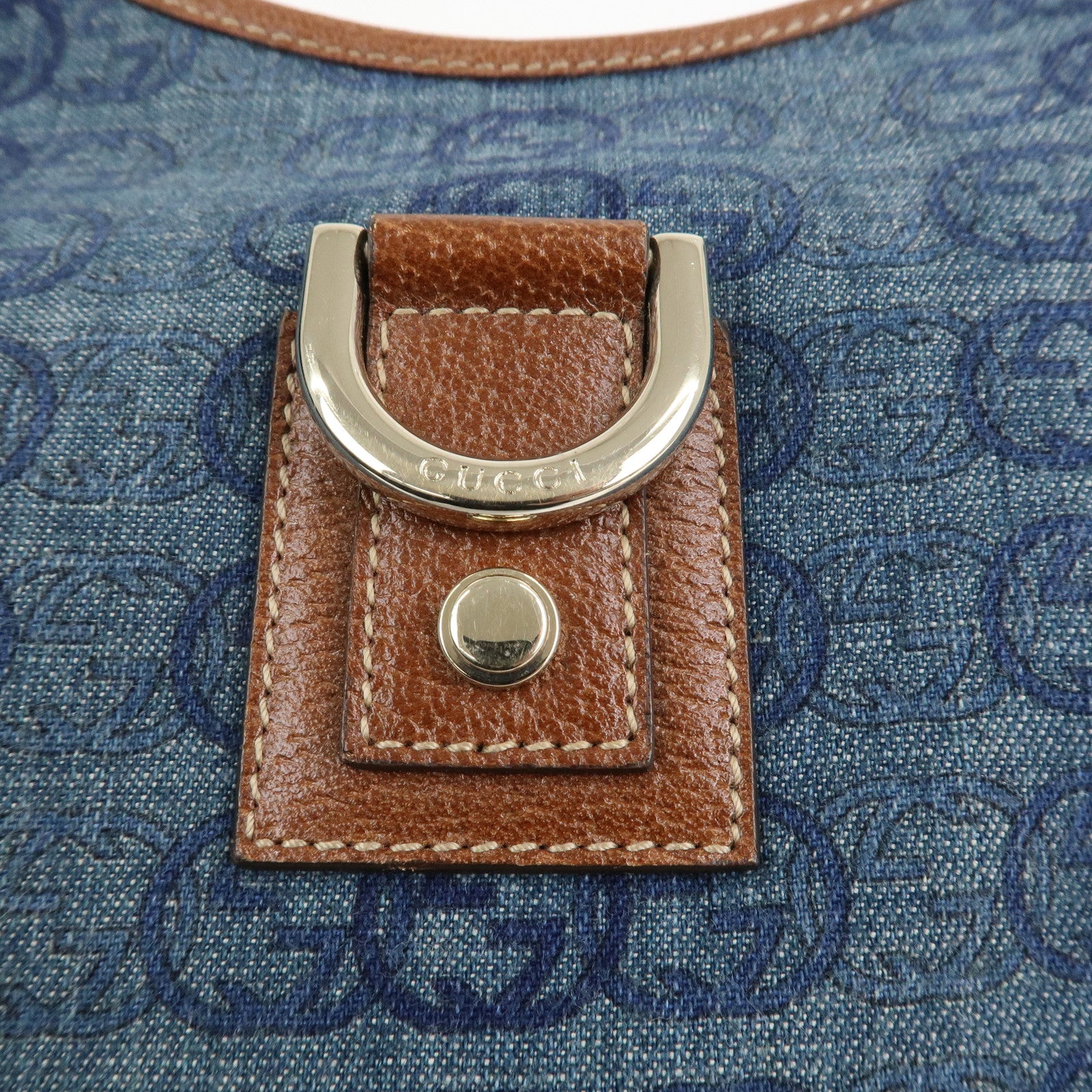 GUCCI Interlocking G Abbey GG Denim Shoulder Bag Brown Denim 130738