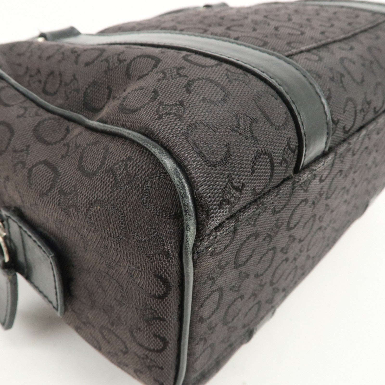 CELINE C Macadam Canvas Leather Boston Bag Hand Bag Black
