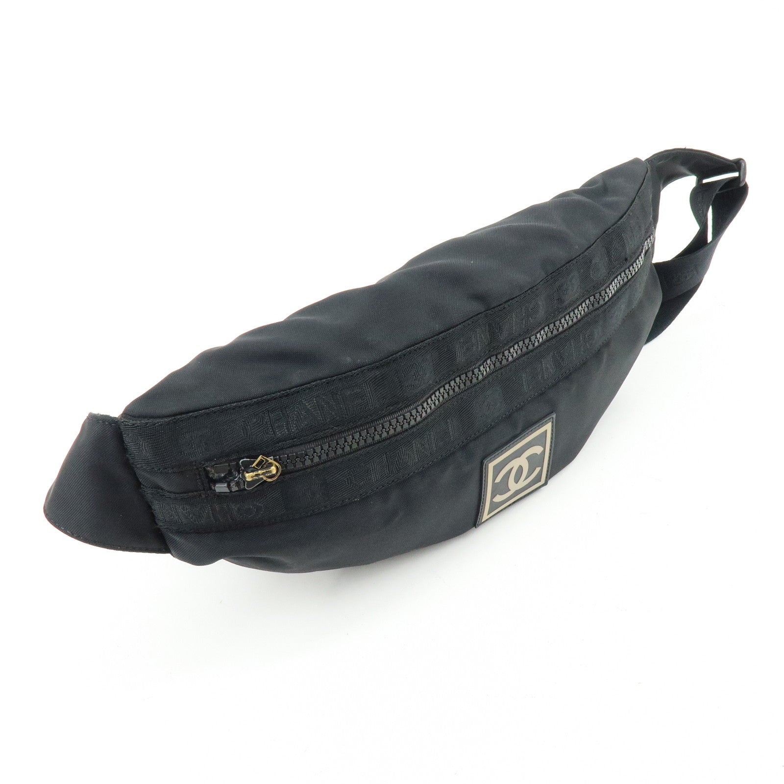 CHANEL Sports Line Nylon Banana Bag Waist Bag Crossbody Bag Black