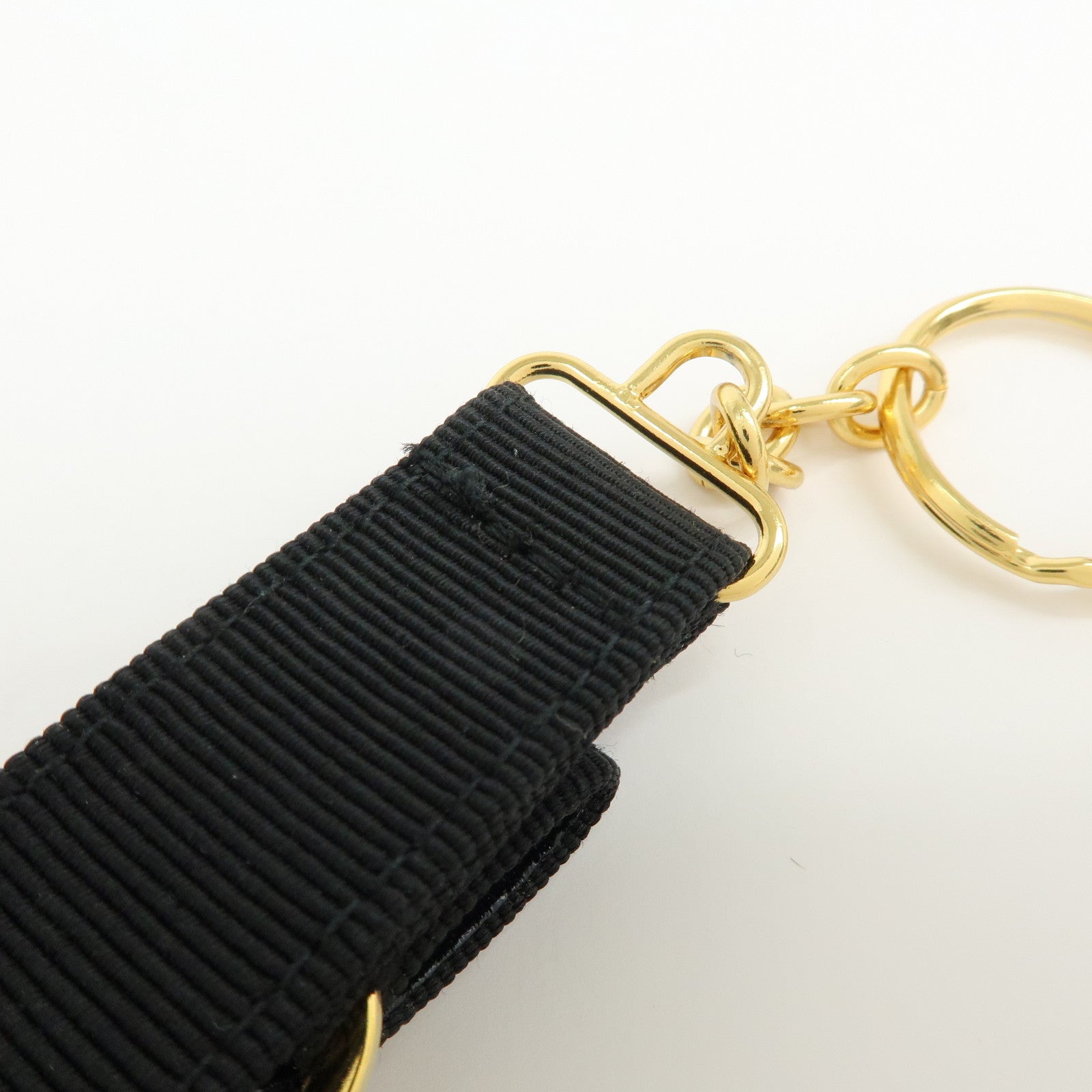 Ferragamo Vara Ribbon Metal Canvas Bag Charm Key Holder Black