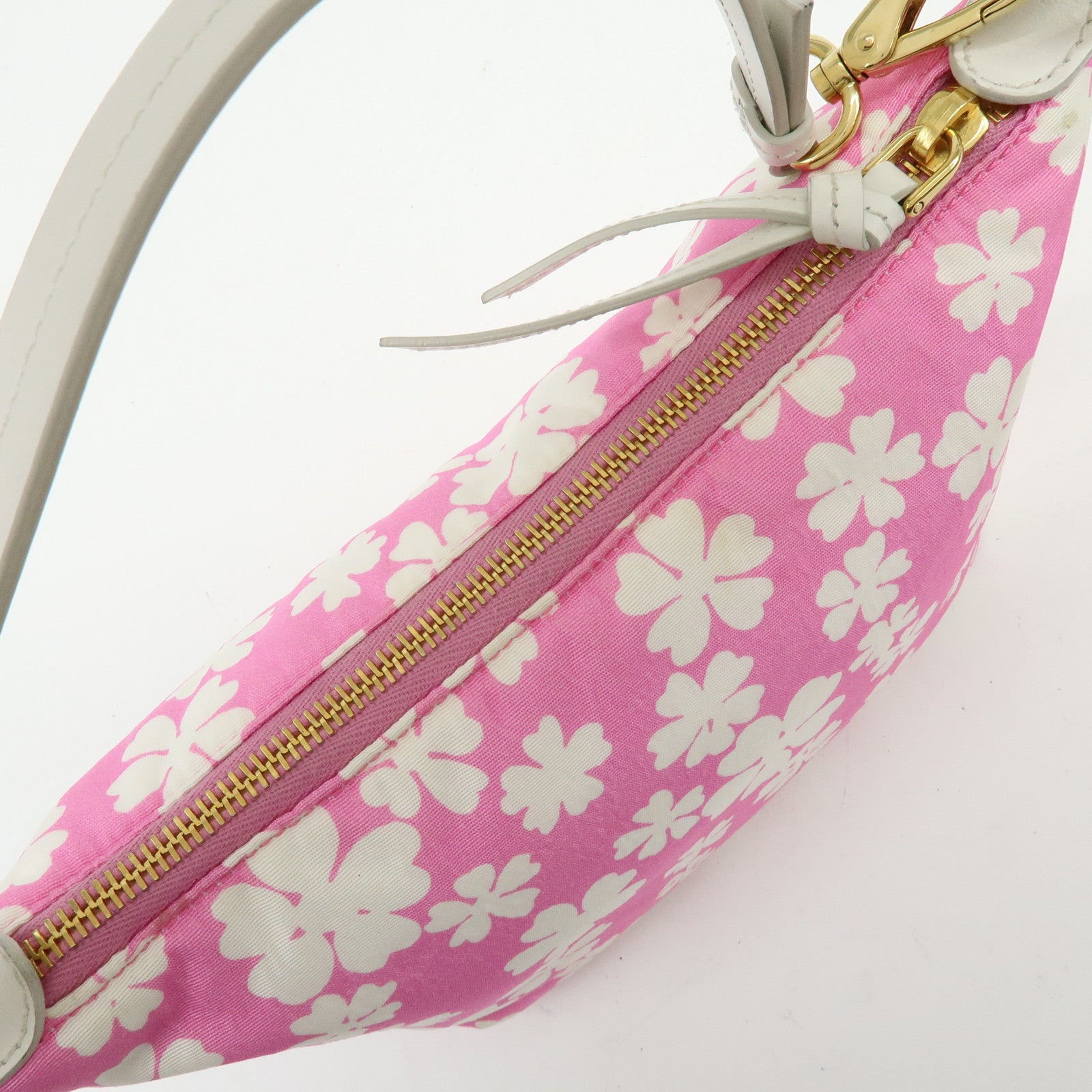 MIU MIU Spirit Canvas Leather Mini Hand Bag Pink White 5NE841