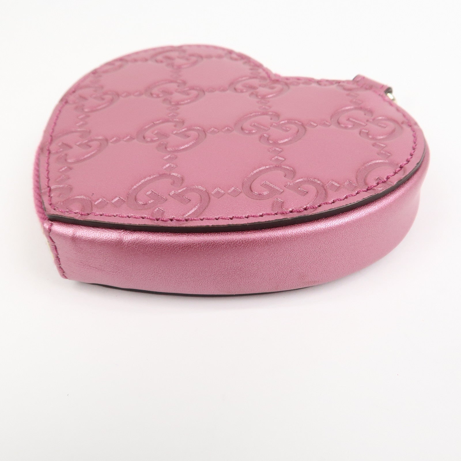 GUCCI Lovely Heart Guccissima Leather Coin Case MetallicPink 152615