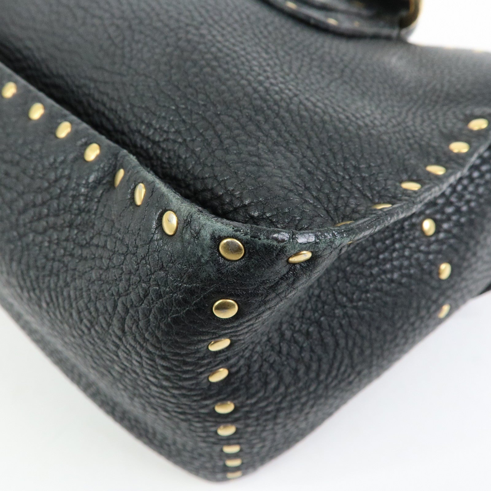 CELINE Boogie Bag Leather Hand Bag Tote Bag Black Studs