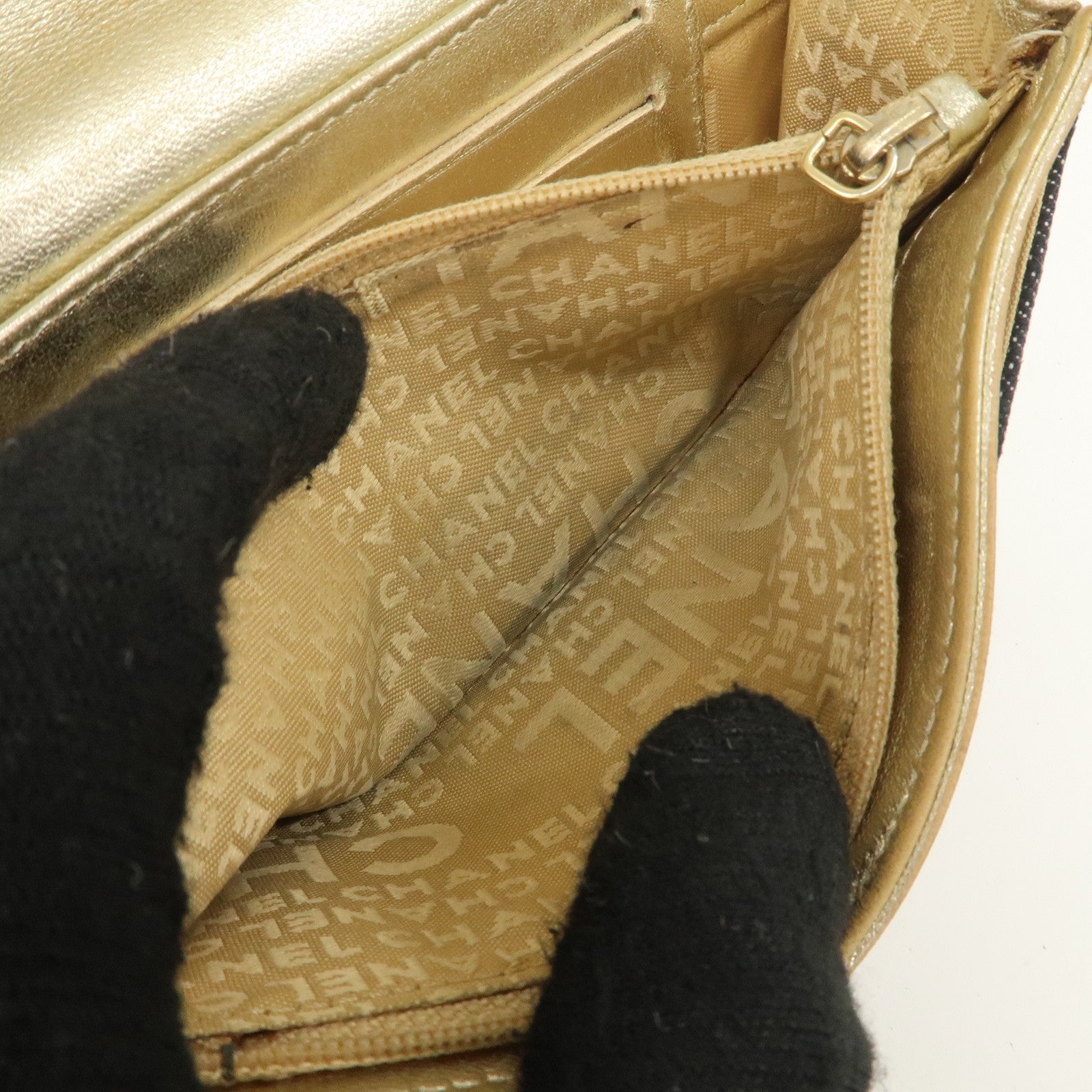 CHANEL COCO Mark Denim Bi-fold Wallet Indigo Blue A31991 Used