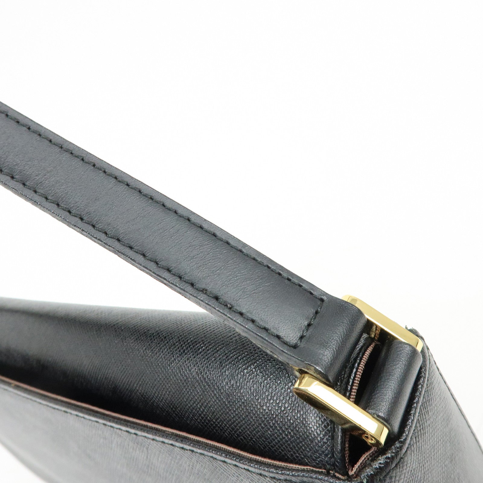 BURBERRY Logo Leather Flap Shoulder Bag Hand Bag Black