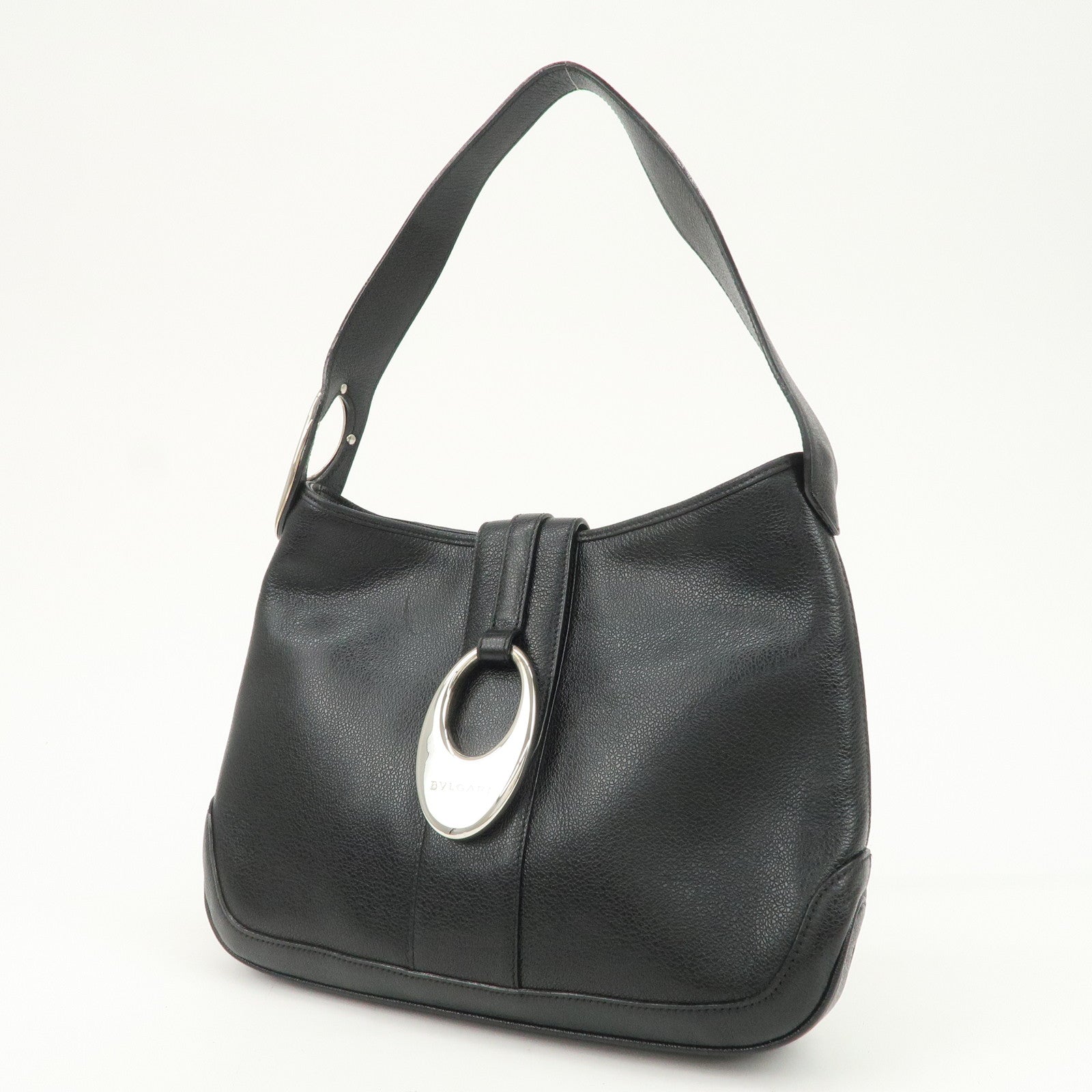 BVLGARI Logo Leather Shoulder Bag Hand Bag Black